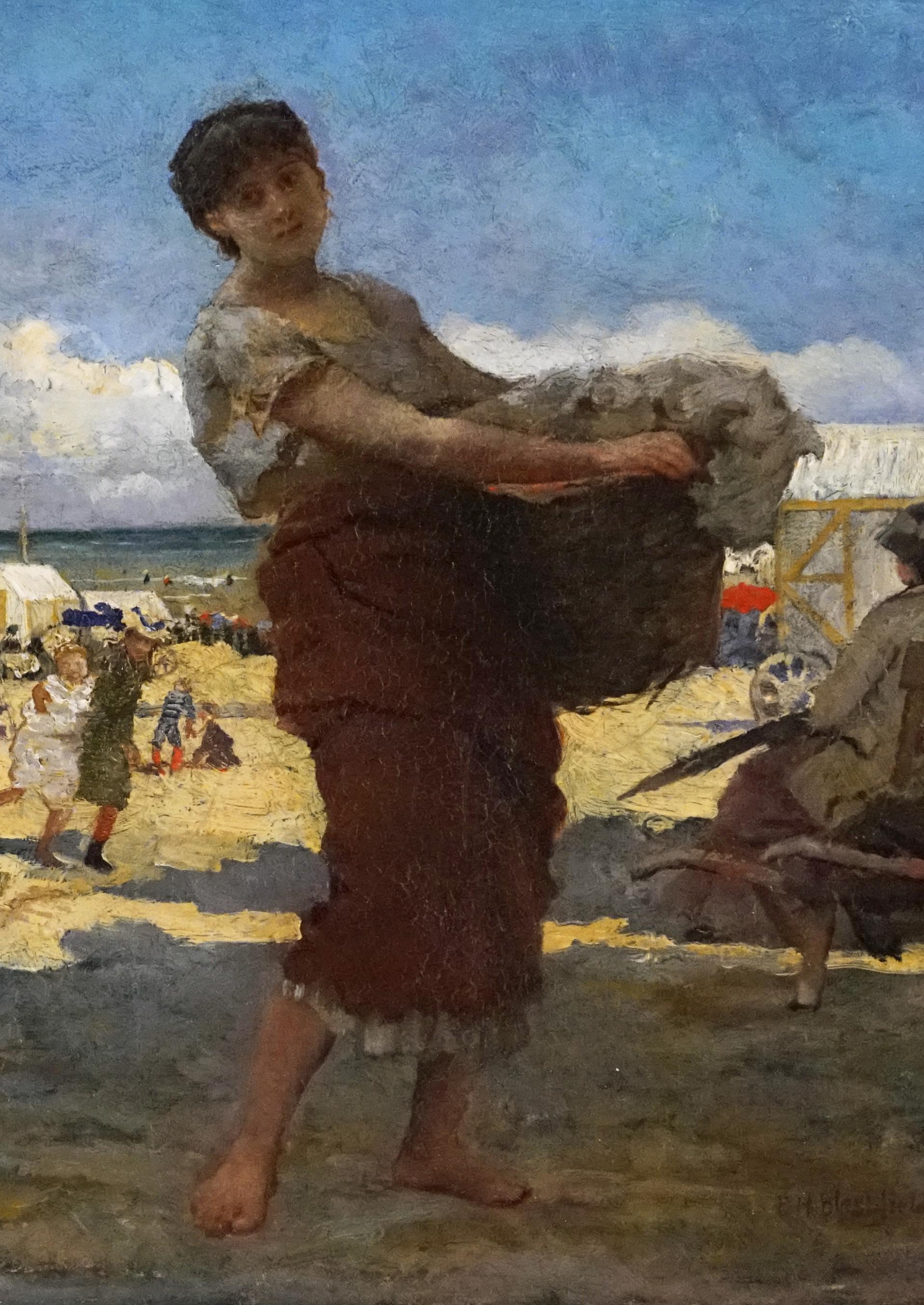 Plage a Trouville - Gray Figurative Painting by Edwin H. Blashfield