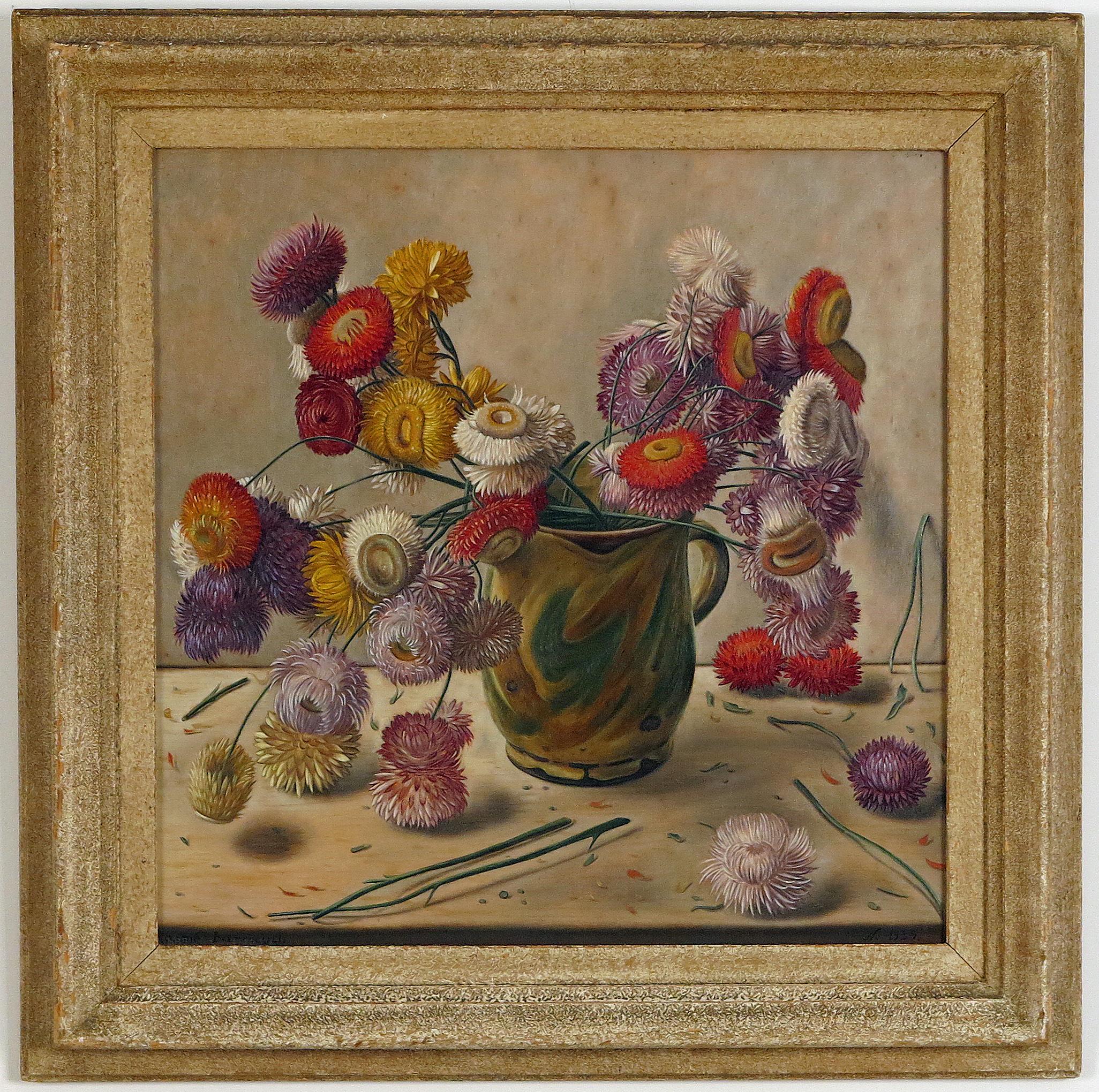 Still Life with Flowers in Ceramic Jug - Painting by Aime Victor Barraud