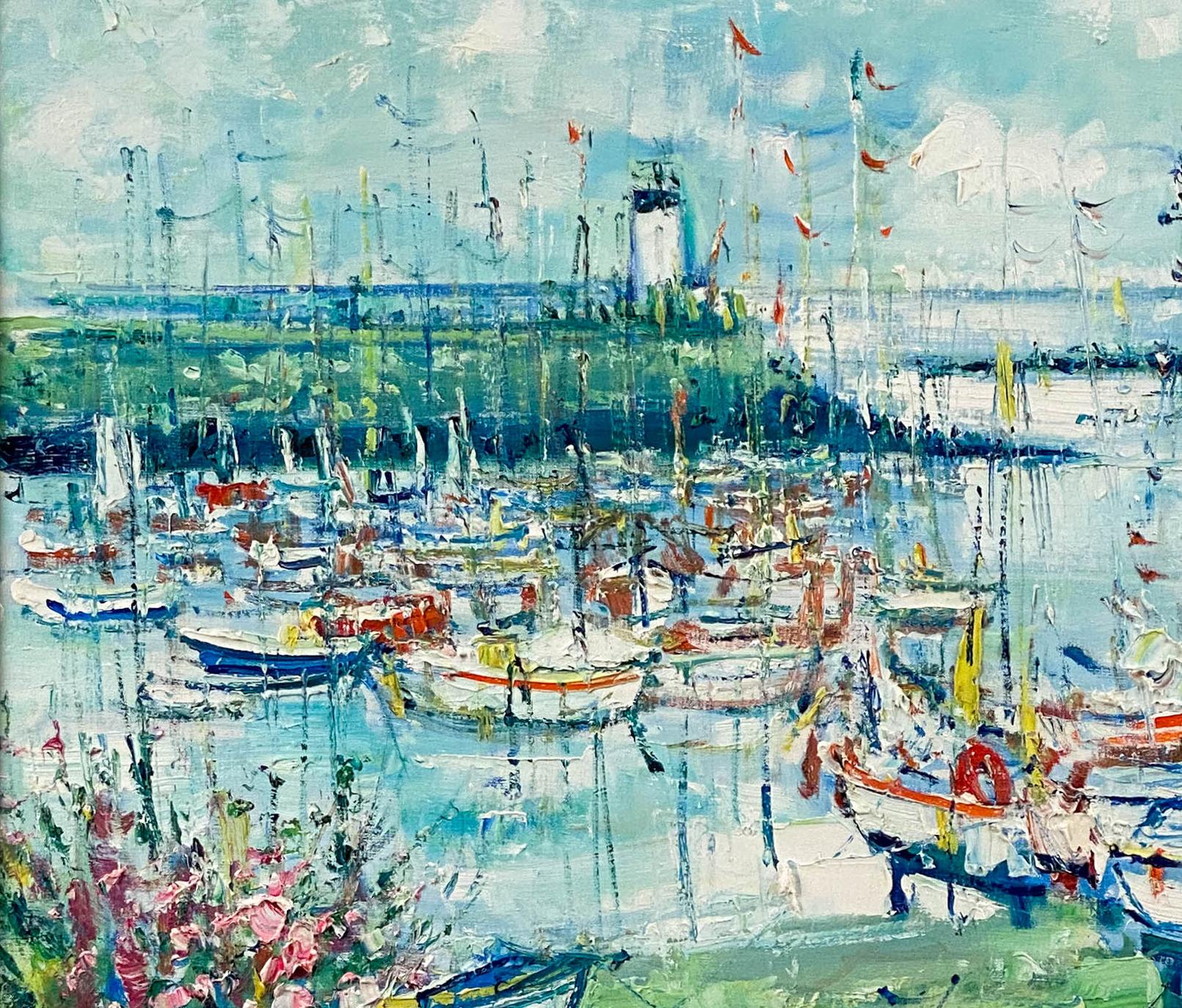 Boats in a Marina - Contemporary Painting by Yolande Ardissone 