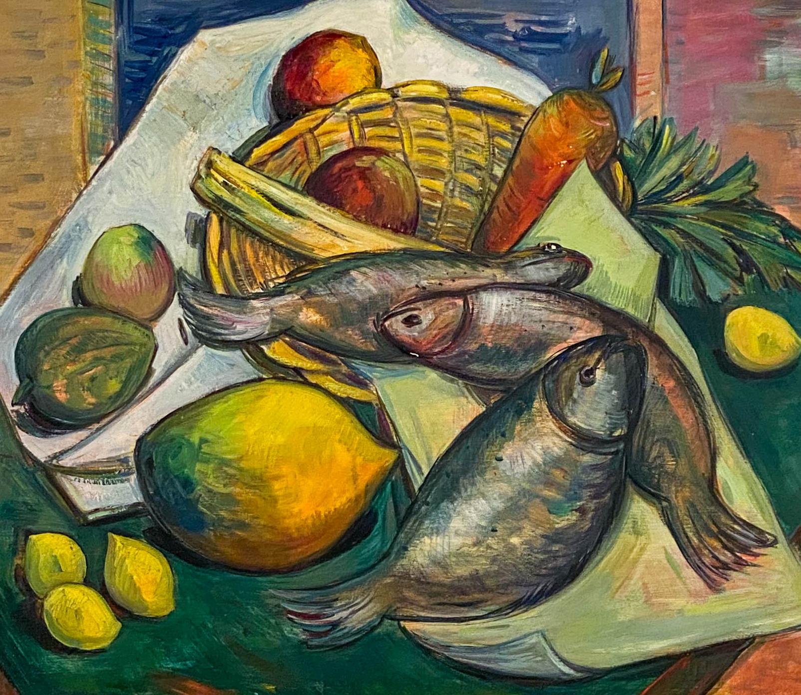 Stillleben aux Legumes et Poisson (Zeitgenössisch), Painting, von Georges Georoy