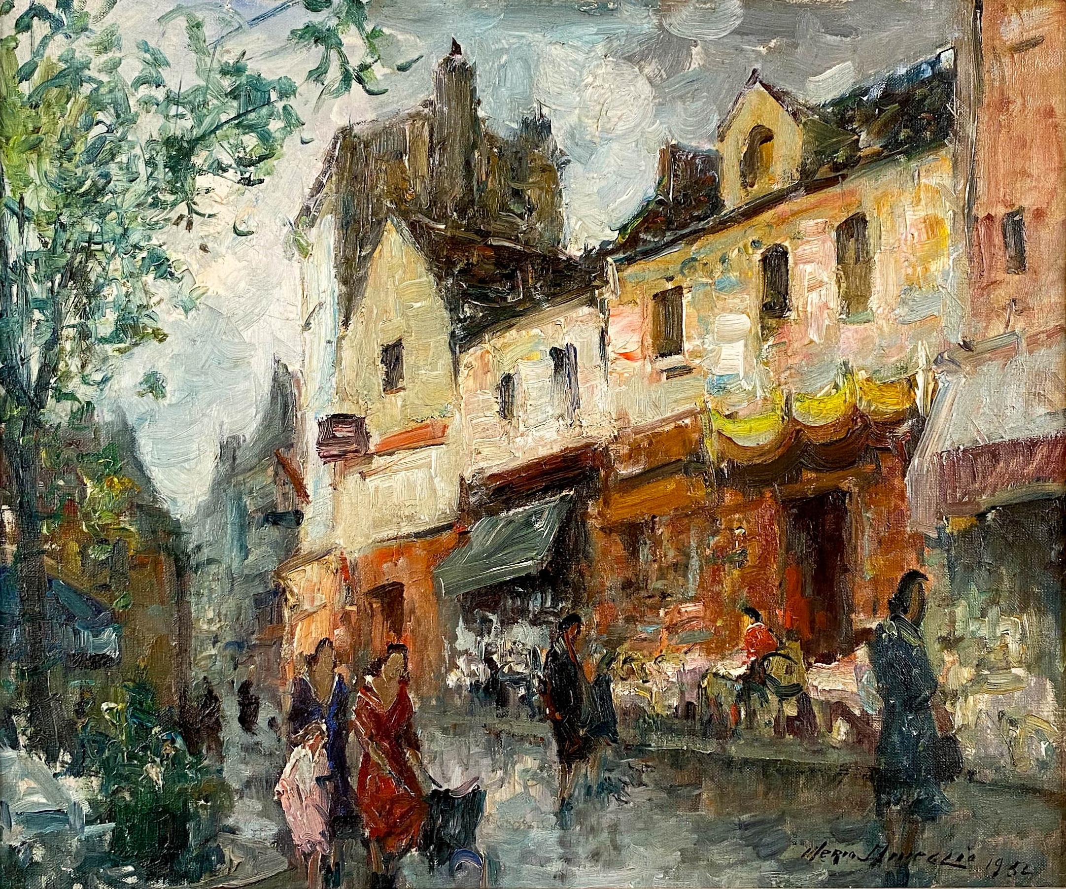 Scène de rue parisienne - Painting de Merio Ameglio 