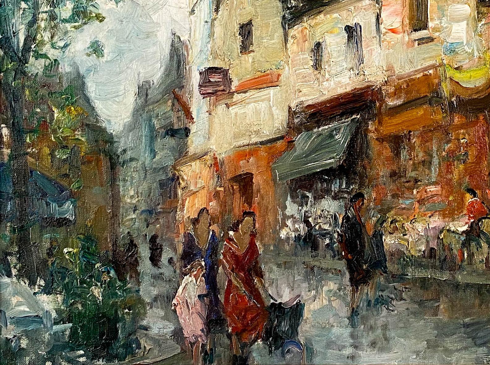 Scène de rue parisienne - Post-impressionnisme Painting par Merio Ameglio 