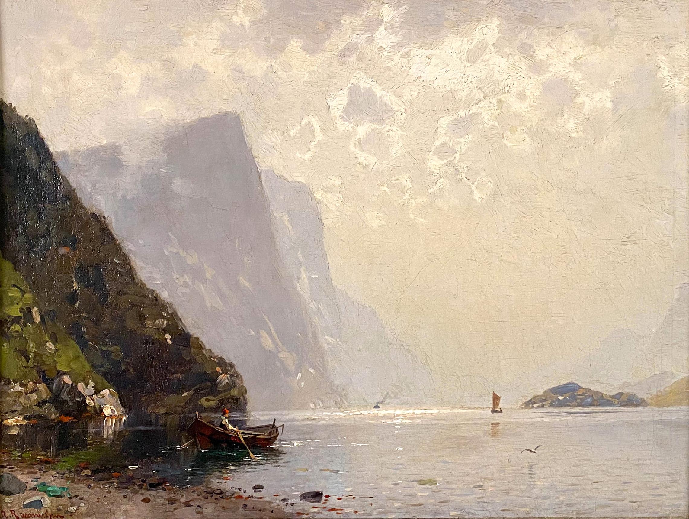 Haze auf dem Fjord: „Morning Haze“ – Painting von George Anton Rasmussen