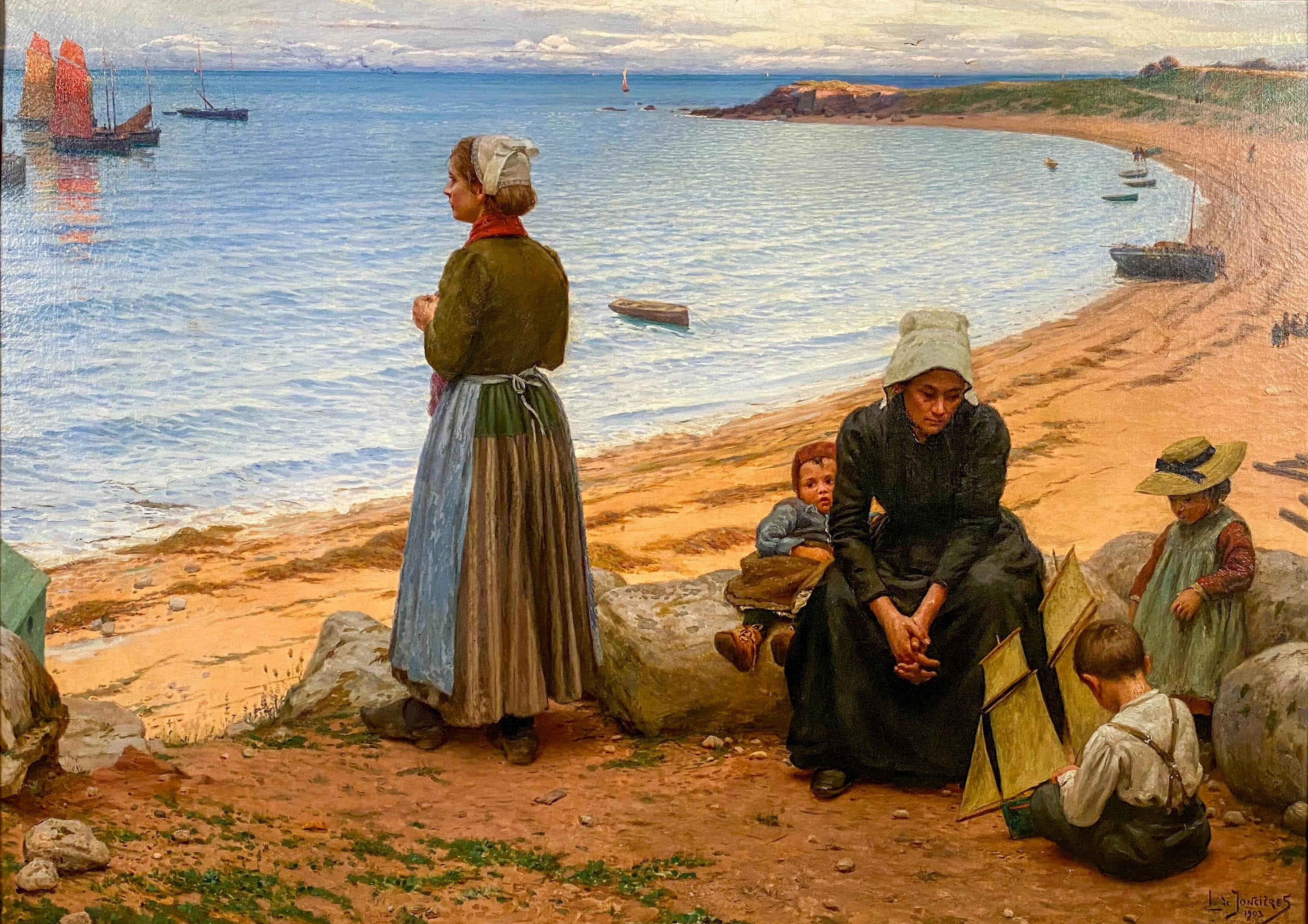 A Day at the Beach - Painting by Leonce De Joncieres