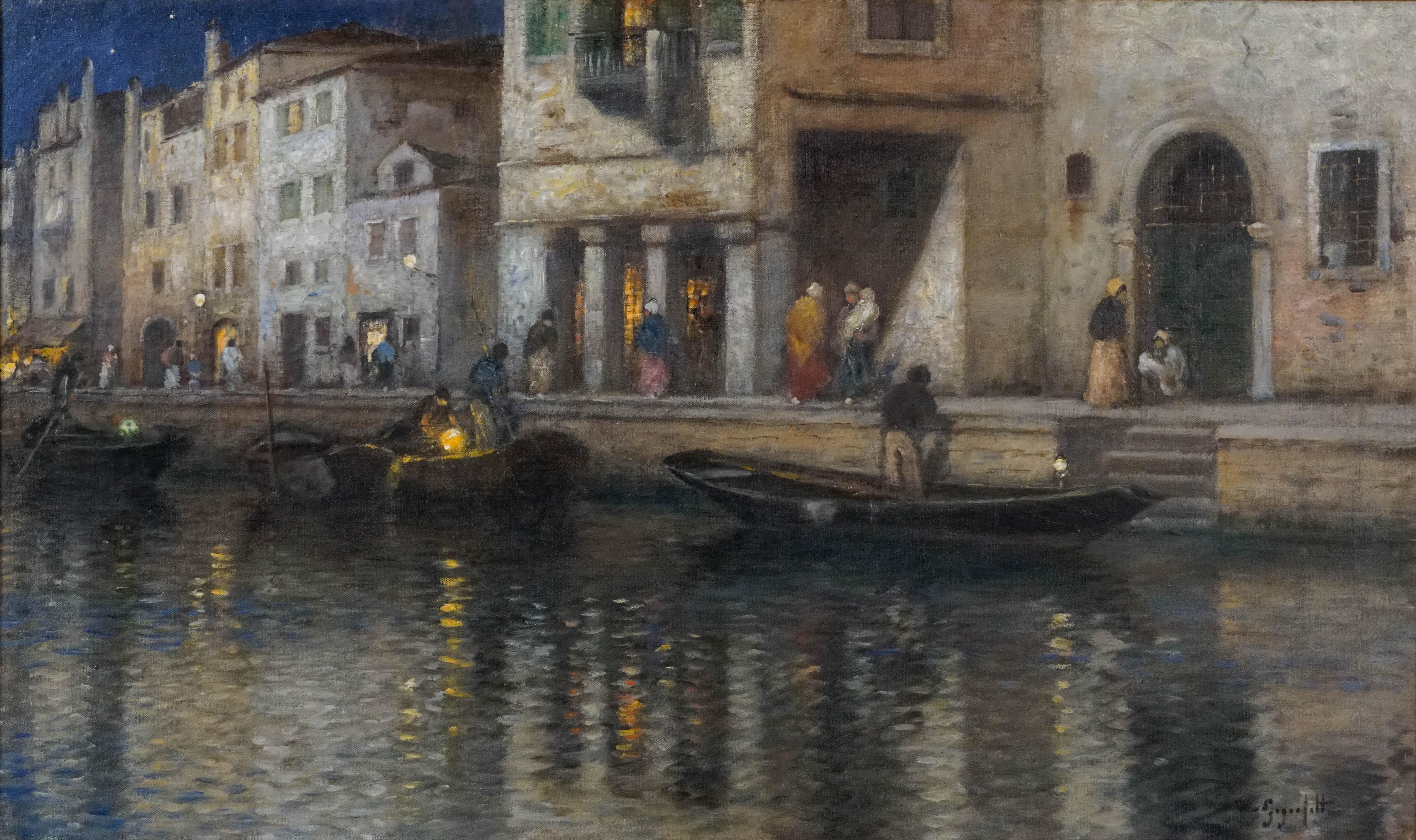 Chiaro di luna sul lungomare - Painting di Wilhelm von Gegerfelt 