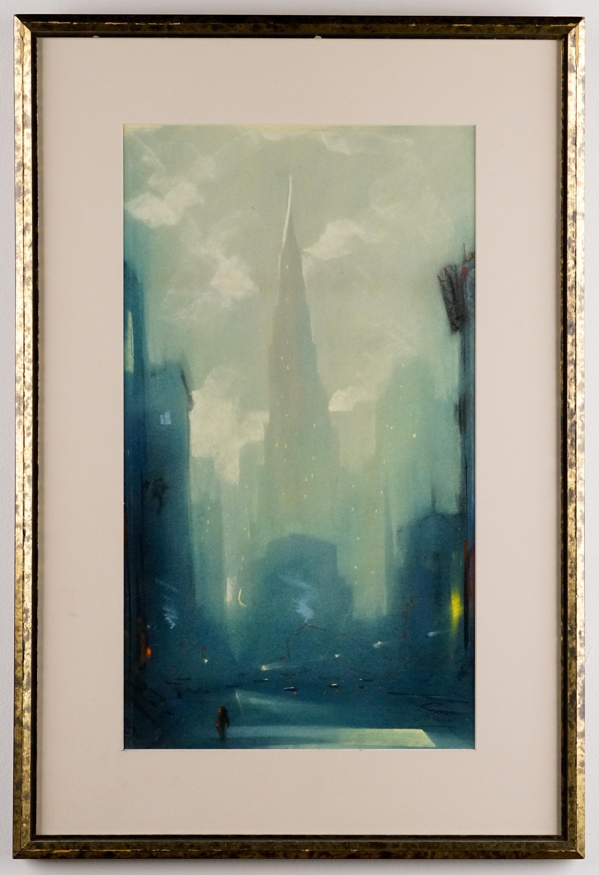 Ligne d'horizon de Manhattan - Beige Landscape Art par Leon Dolice