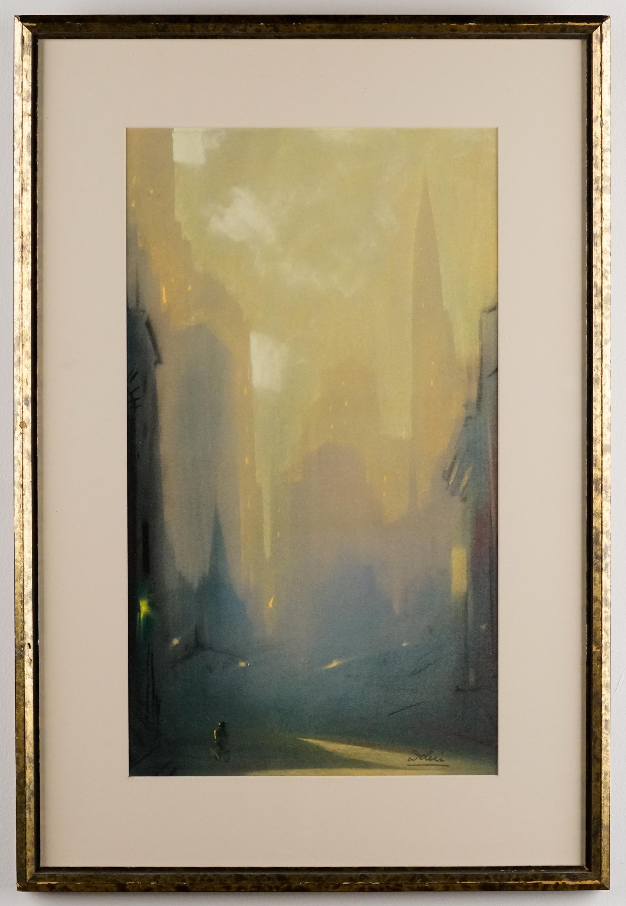 Manhattan Skyline (Beige), Landscape Art, von Leon Dolice