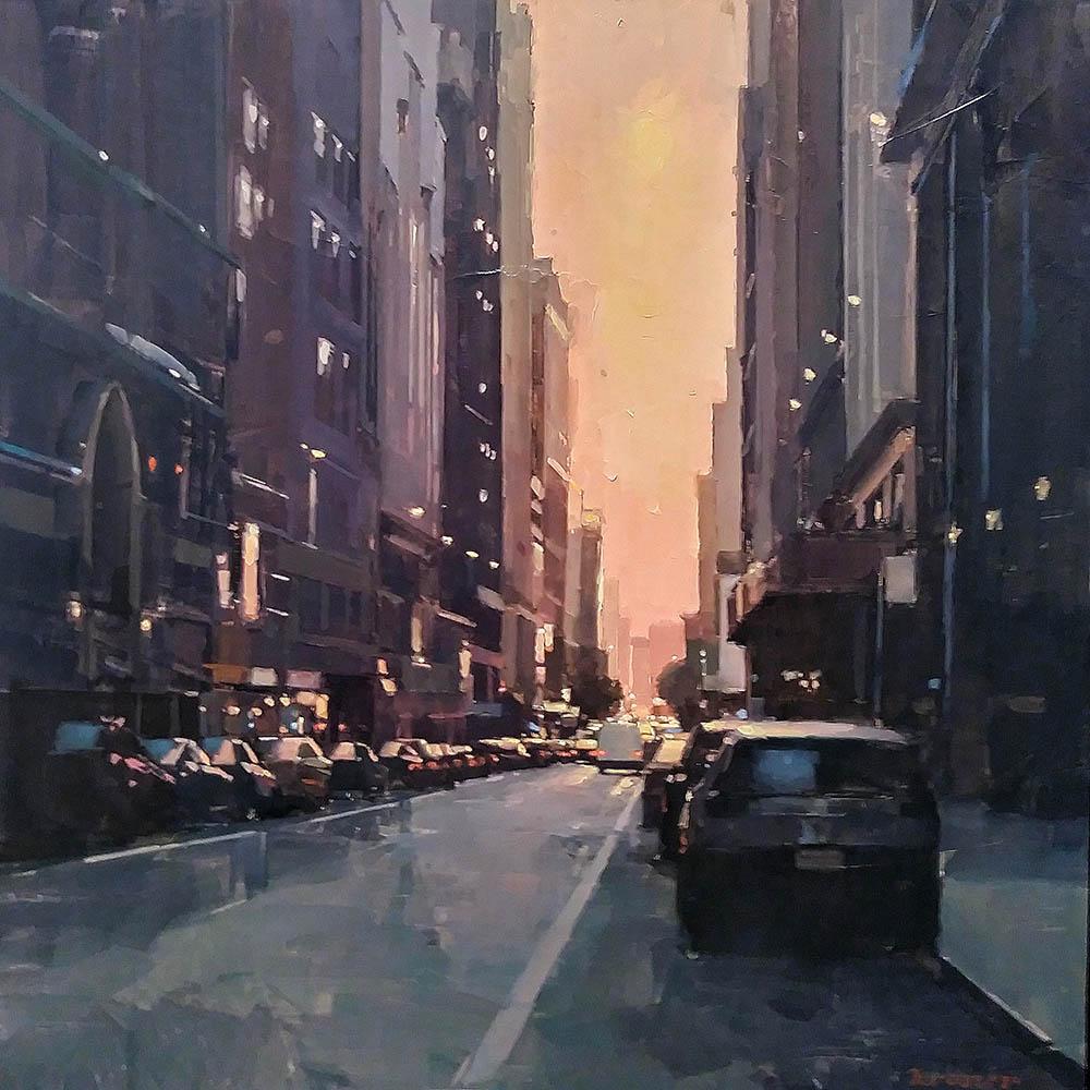 Manhattan Sundown - Painting by James Kroner
