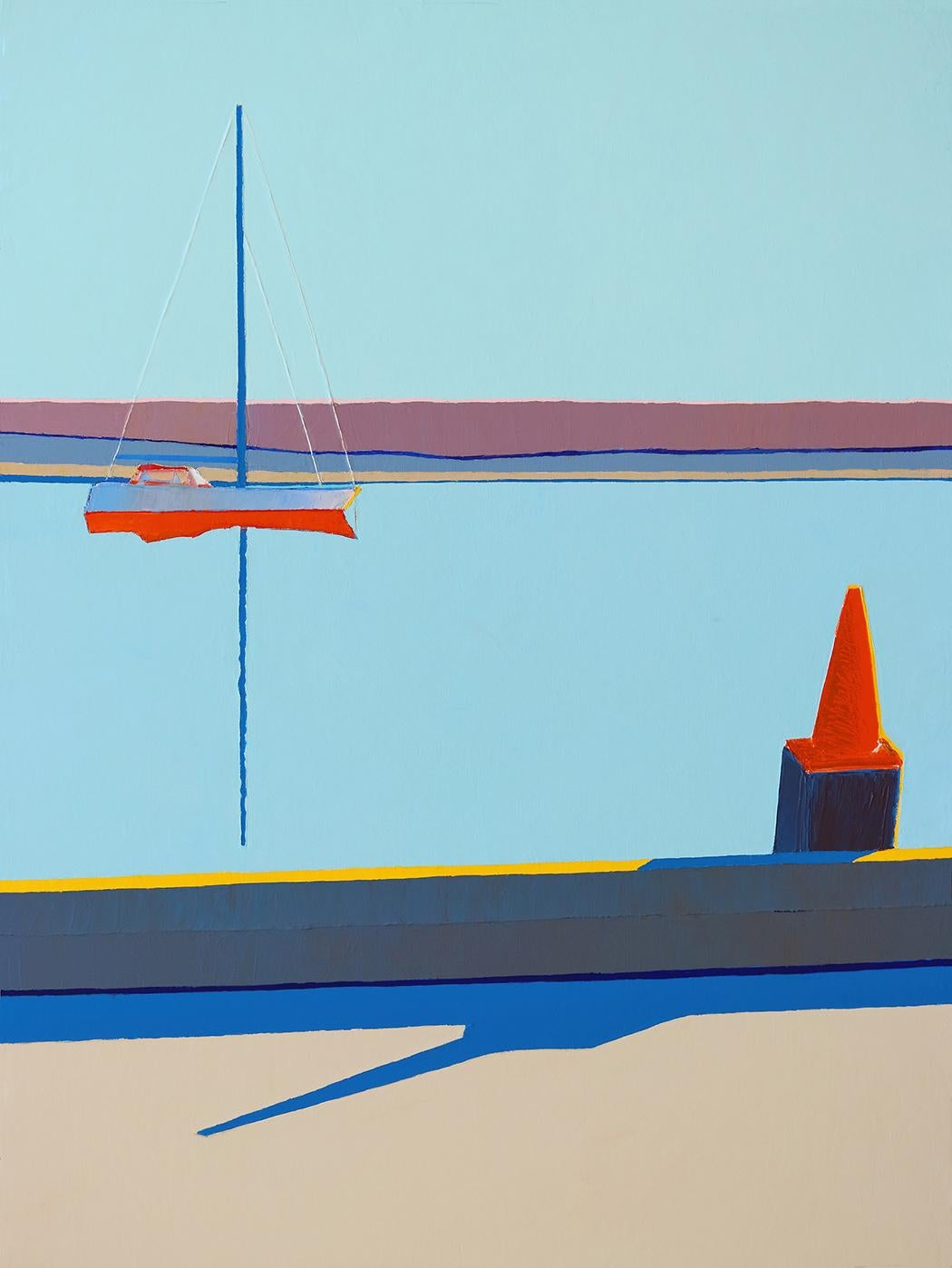 Timothy Mulligan Landscape Painting - Orange Cone on a Dock, Morro Bay