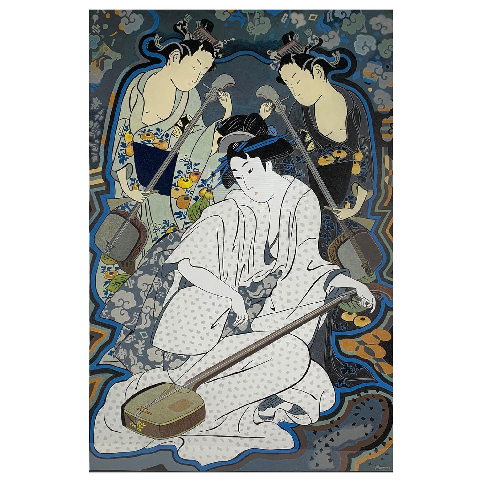 John Wissemann  Figurative Art - Three Geisha Playing Instruments 