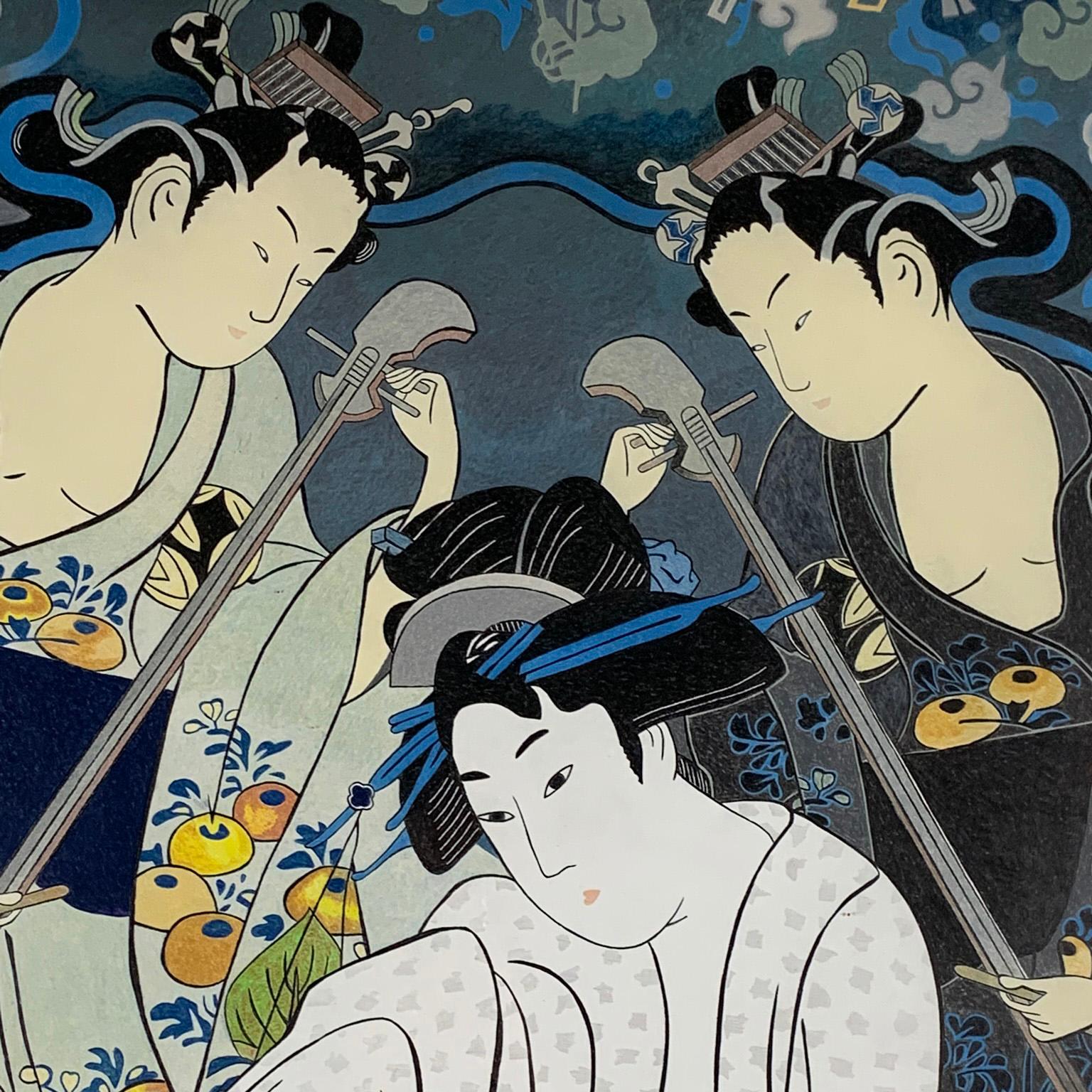 Three Geisha Playing Instruments  - Contemporary Art by John Wissemann 