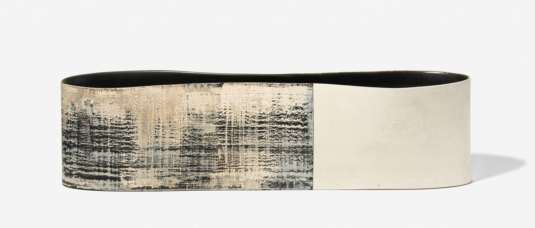 Kathy Erteman Abstract Sculpture - Indigo + Ivory Long Vessel