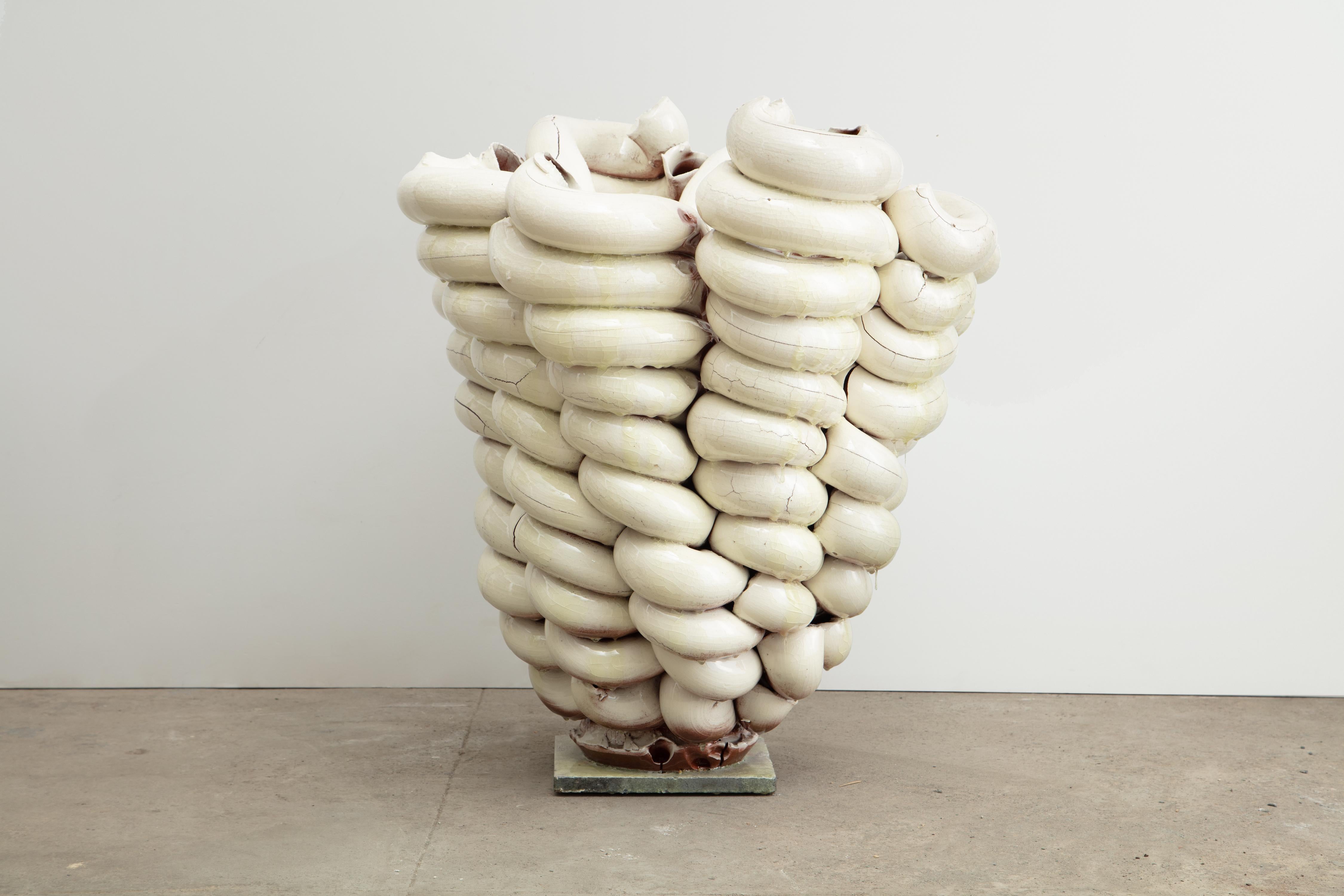 Torbjørn Kvasbø Abstract Sculpture - Stack, White Glazed