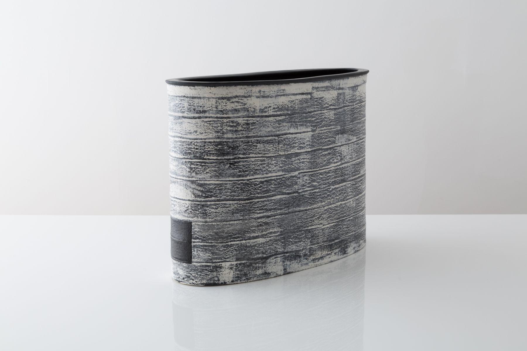 Black Frost, Oval Texture Vessel - Sculpture by Kathy Erteman