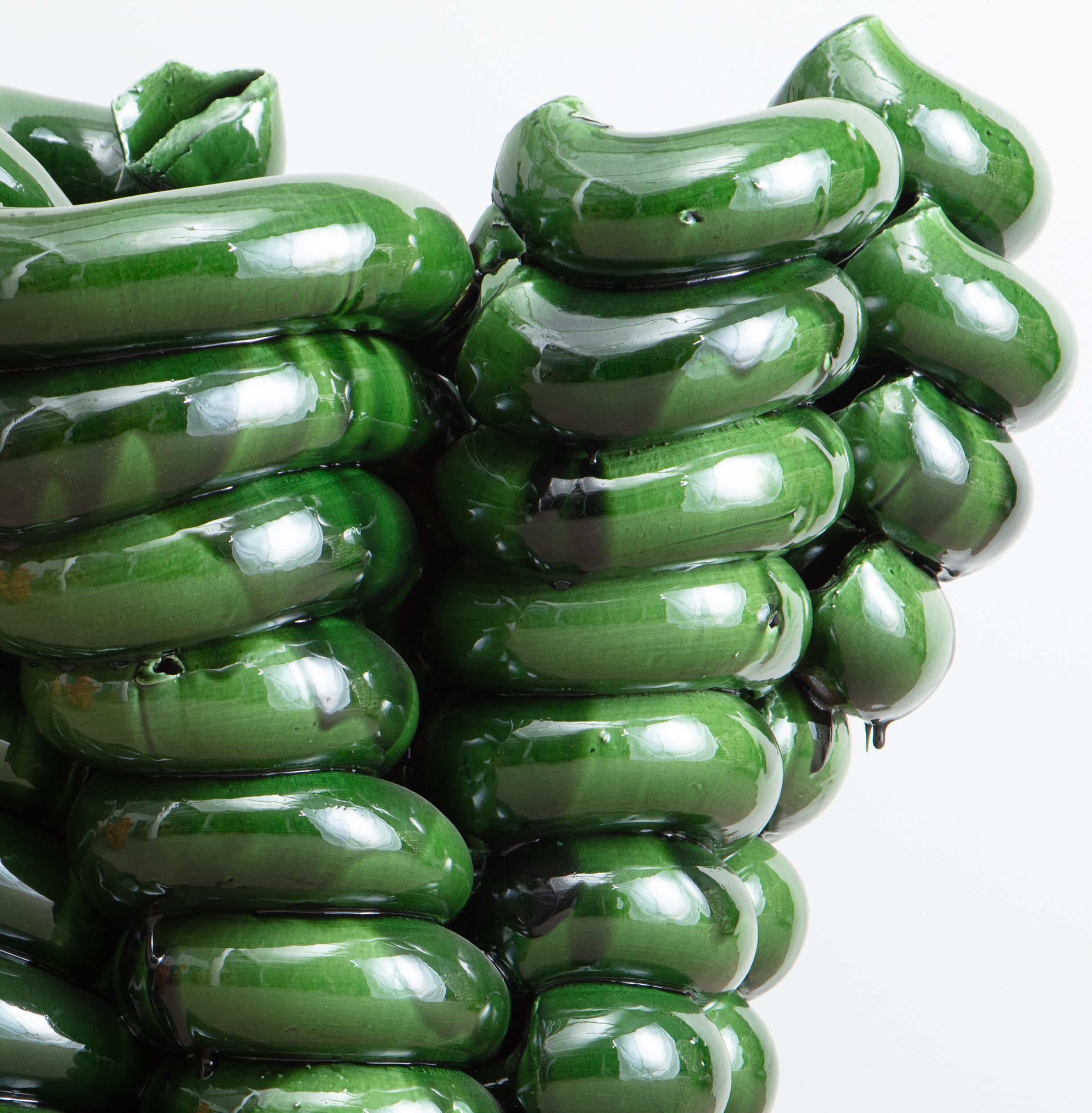 Stack, Green Glazed - Sculpture by Torbjørn Kvasbø