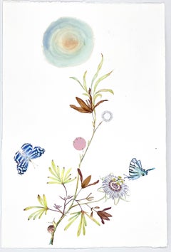Marilla Palmer "Moonlight Flutters" Watercolor, pressed flowers on Arches paper