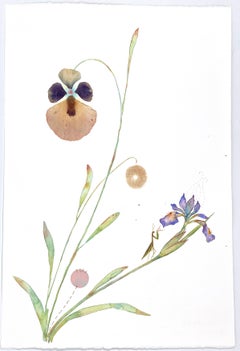Marilla Palmer "Touching the Iris" Watercolor, pressed flowers on Arches paper