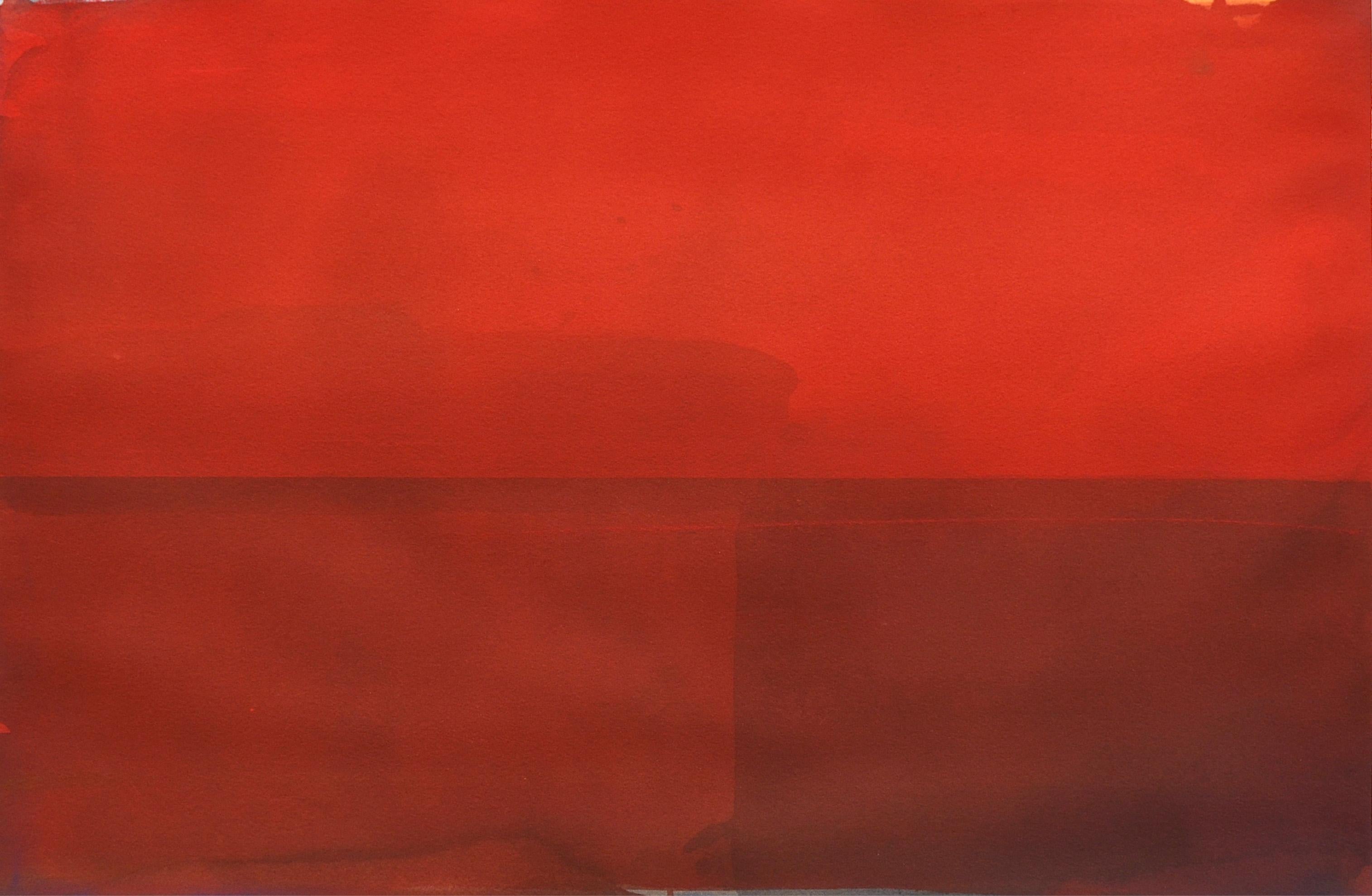 Daniel Brice
Eau - Rouge, 2020
aquarelle sur papier
16 x 25 en taille d'image
21 x 29 en format papier
(brice142)

Cette aquarelle abstraite originale sur papier de Daniel Brice présente des nuances de rouge audacieuses peintes dans des mouvements