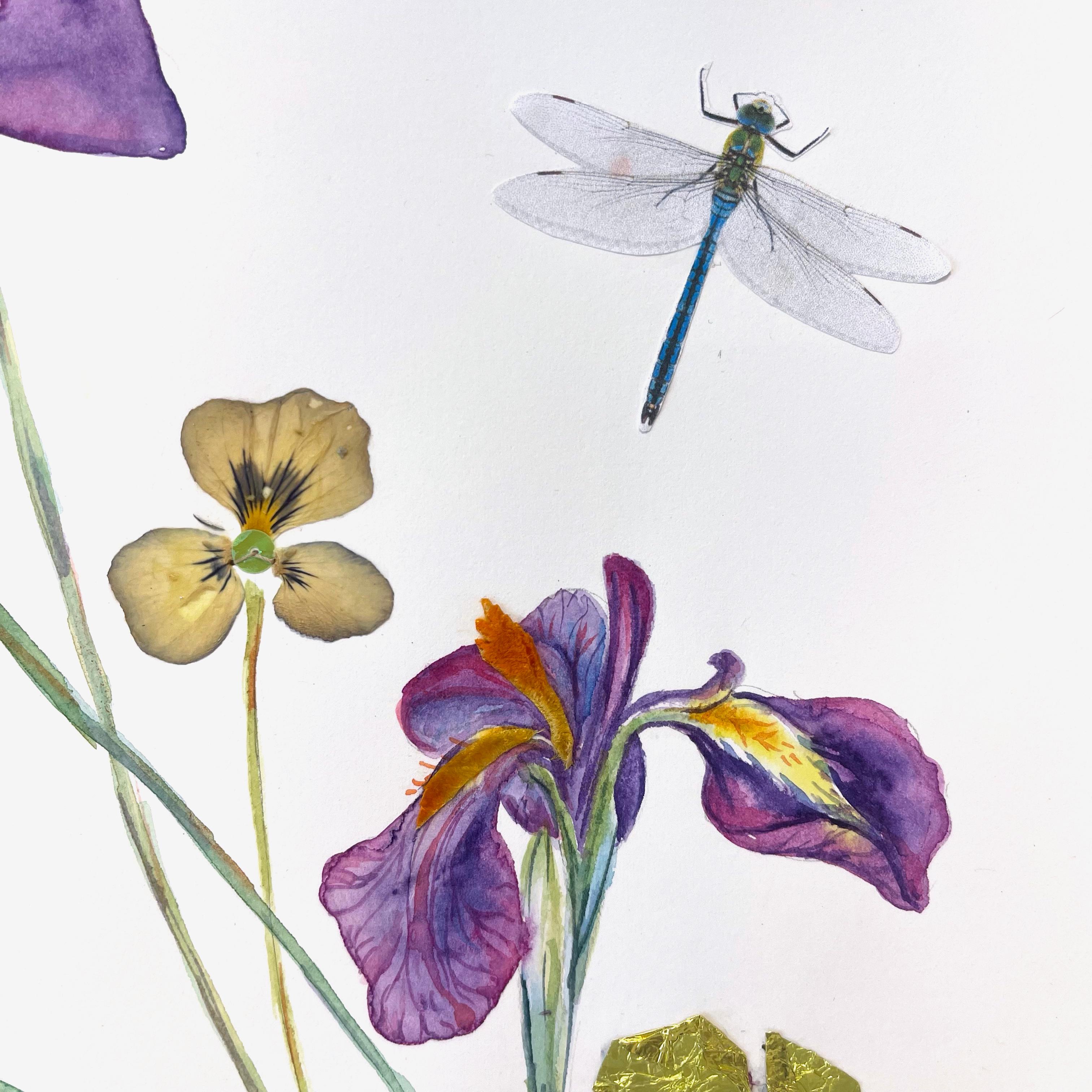 Marilla Palmer Waiting for Iris  Aquarell und gepresste Blumen auf Papier im Angebot 2