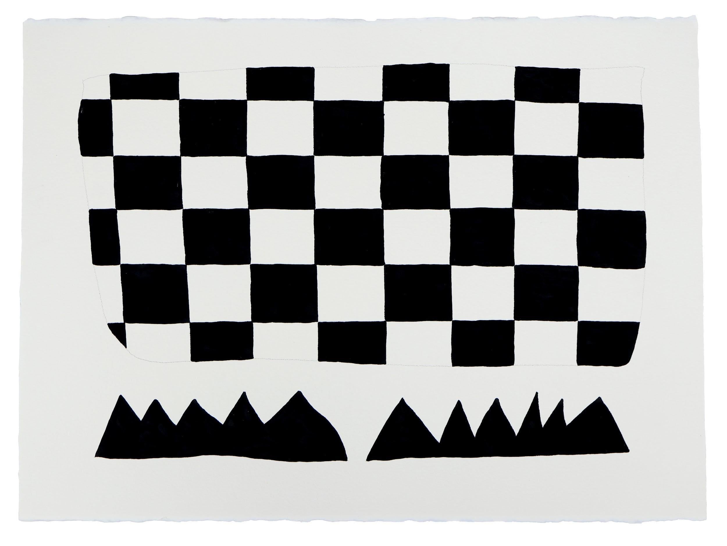 This contemporary abstract acrylic painting on paper features intricate mark-making formations in black and white. D'Arcy’s train of thought is impulsive and random, the marks are intense and meditative and the shapes and colors they give form to