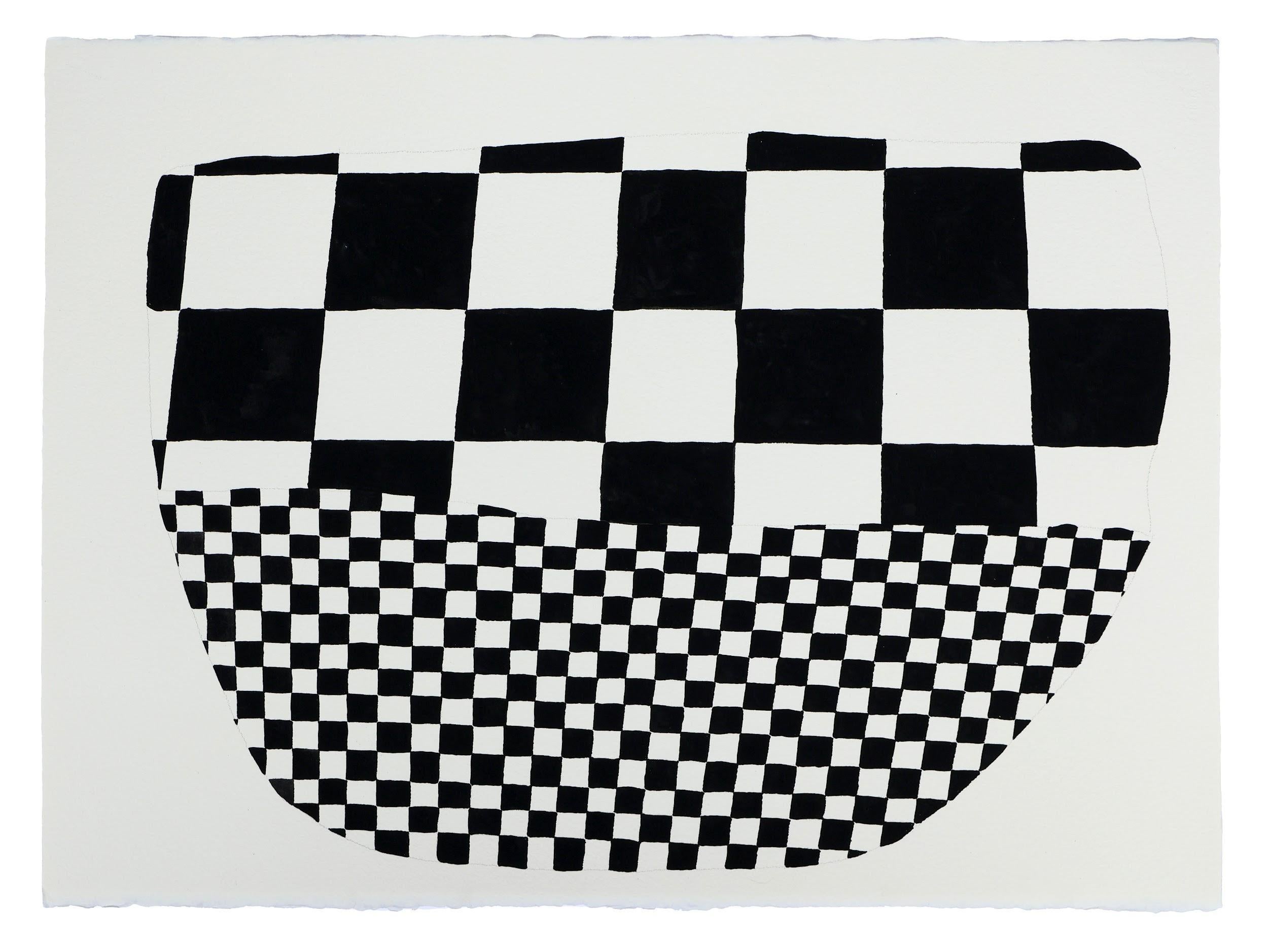 Questo dipinto astratto contemporaneo in acrilico su carta presenta intricate formazioni di segni in bianco e nero. Il pensiero di D'Arcy è impulsivo e casuale, i segni sono intensi e meditativi e le forme e i colori a cui danno forma sono arbitrari