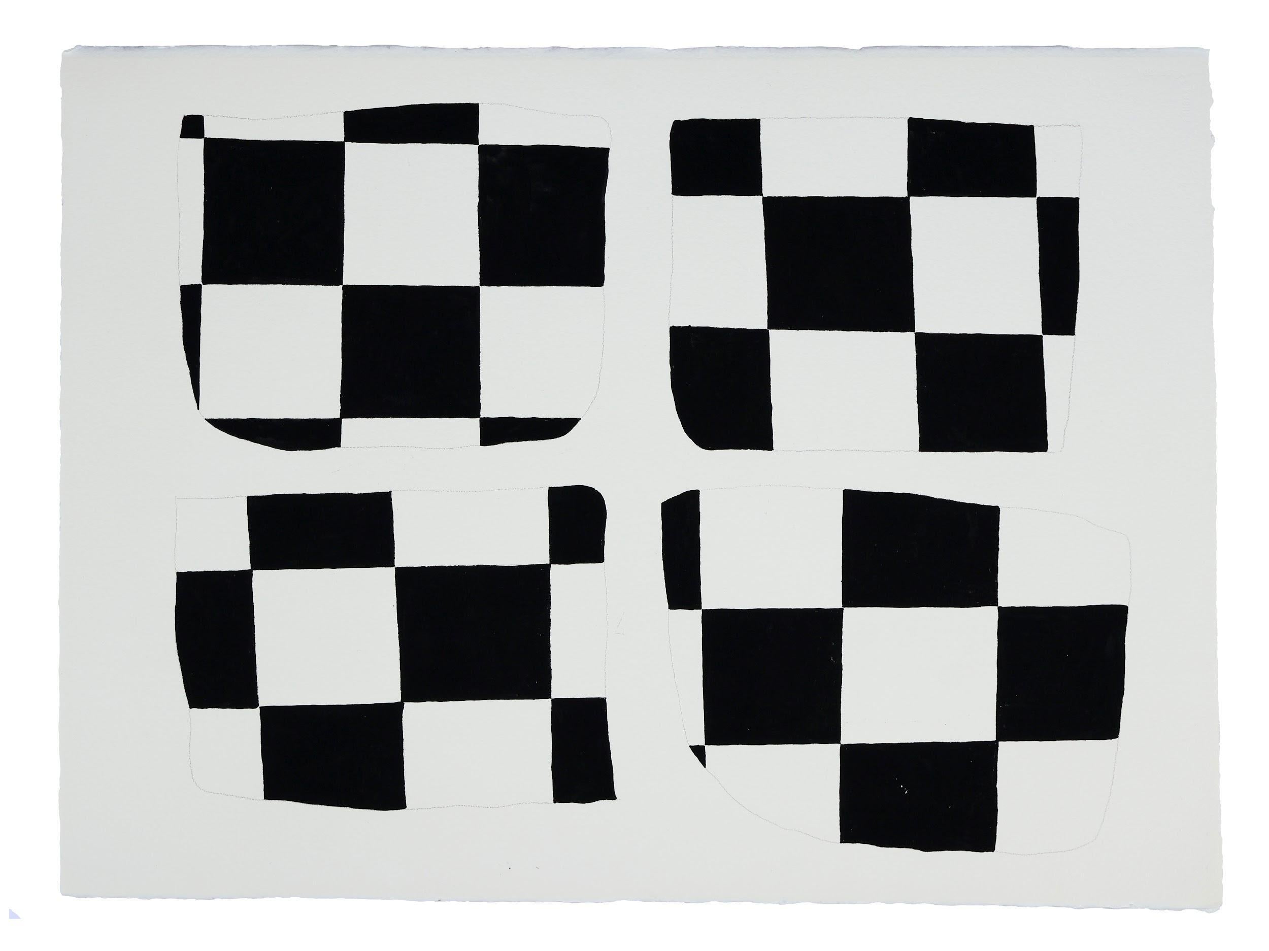 This contemporary abstract acrylic painting on paper features intricate mark-making formations in black and white. D'Arcy’s train of thought is impulsive and random, the marks are intense and meditative and the shapes and colors they give form to