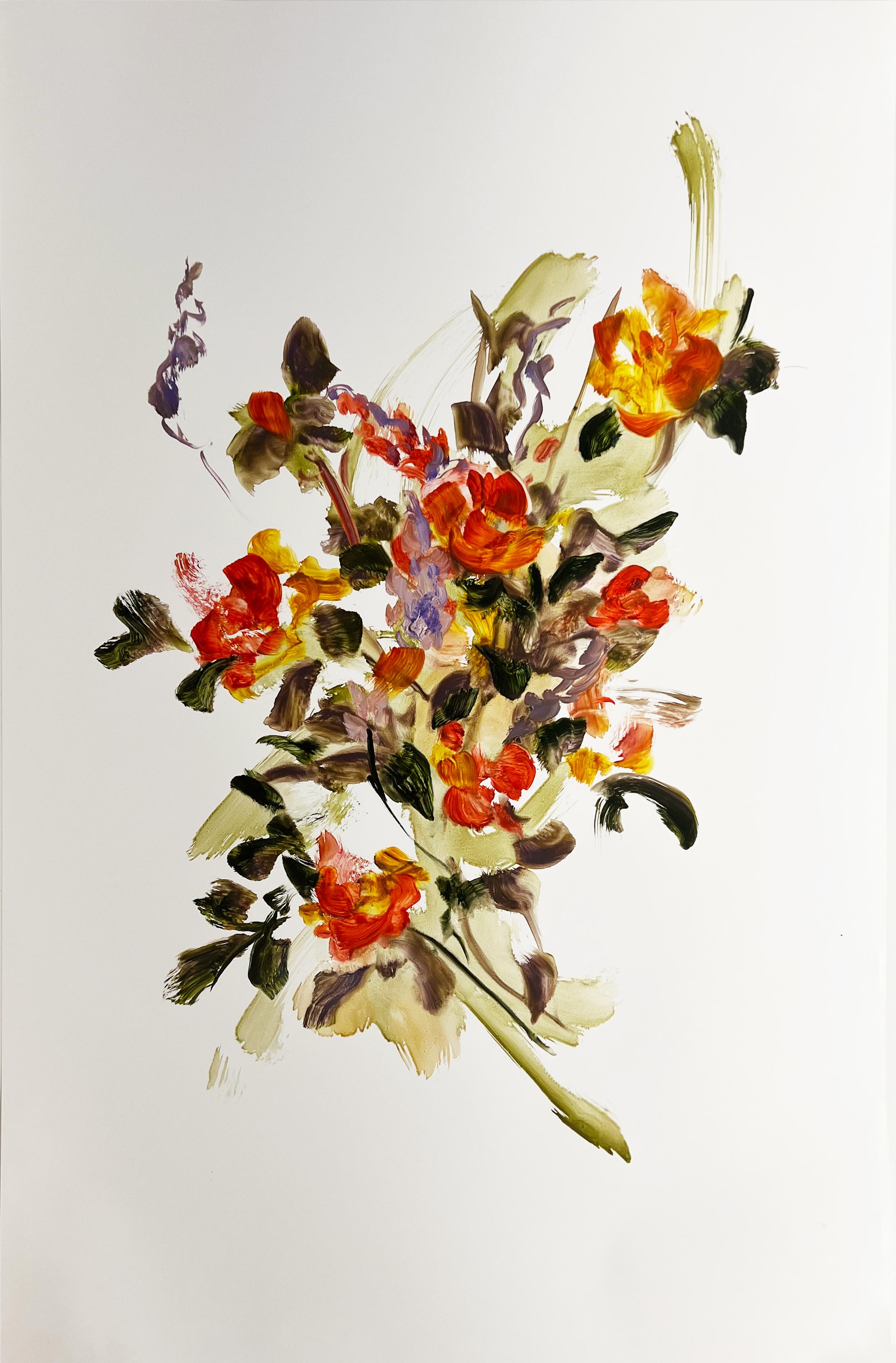 Still-Life di Tess Michalik - "Lava Plume" 2025 olio su carta Yupo 38 x 25 pollici.