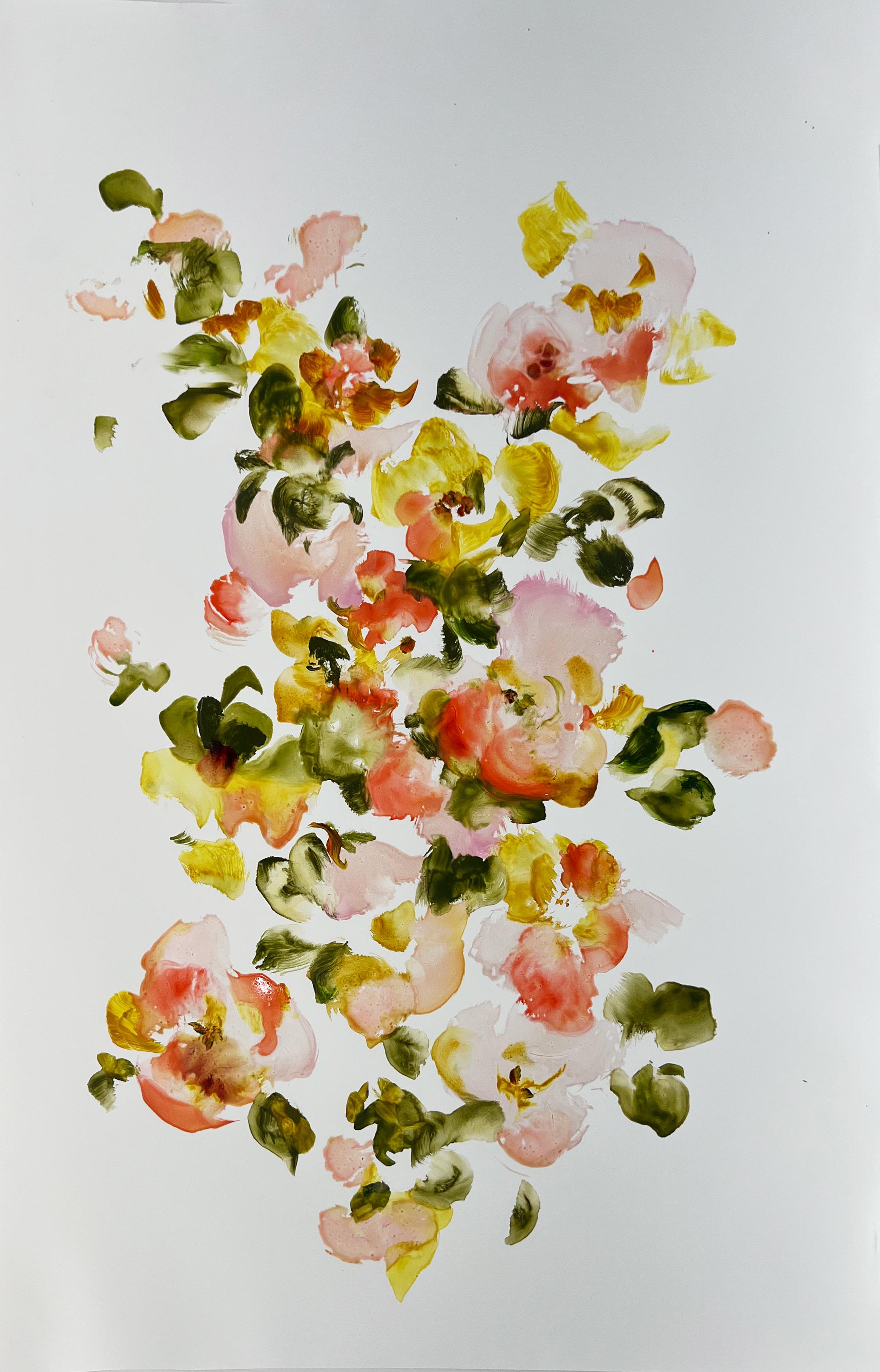 "Sunkist Sherbert" 2025 huile sur papier Yupo 38 x 25 in.