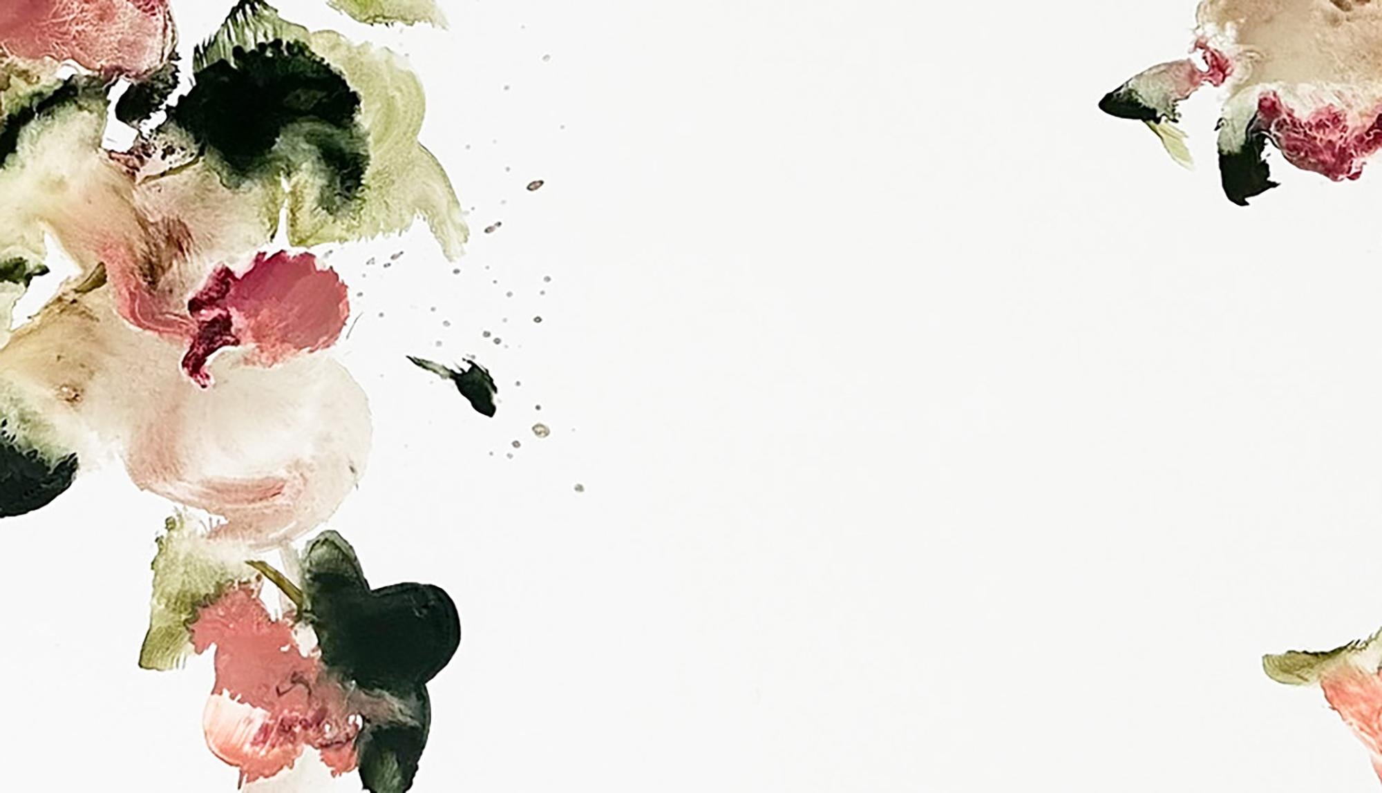 « Floral Escapades 1 & 2 » 2025 Huile sur yupo 38 x 25 po. - Gris Still-Life par Tess Michalik
