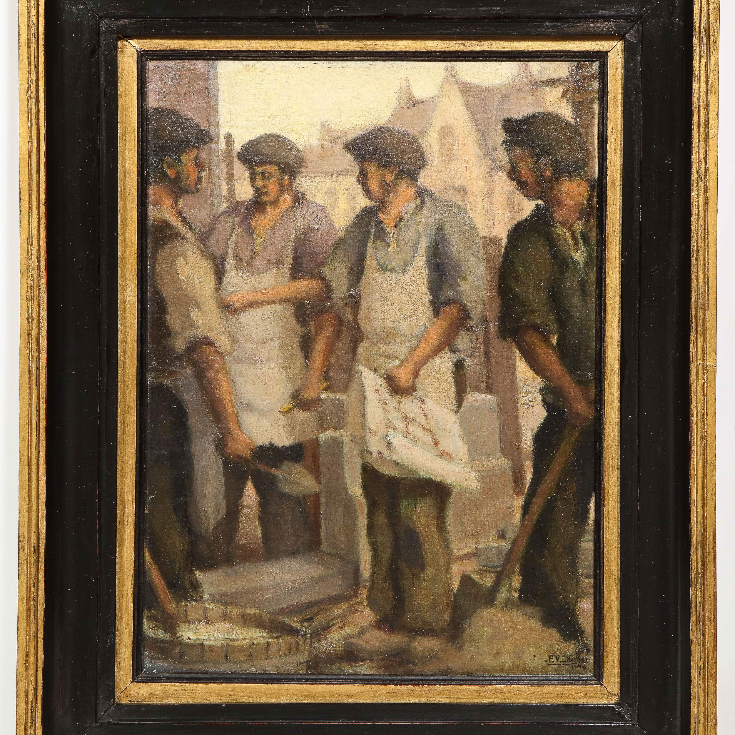 Les Masons - Painting by F.V. Sliches