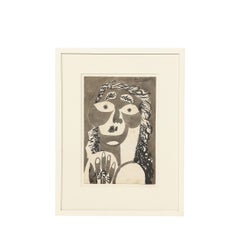 Vintage Untitled Modernist Portrait, Woman in Ink on Archival Paper- Manuel Angele Ortiz