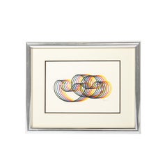 Modernist Abstract Lithograph w/ Multicolor Looping Line Work signed Yaakov Agam