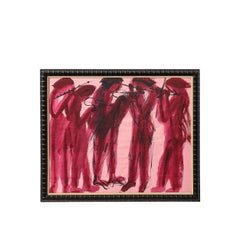 Mid-Century Modernist Figural Landscape in Watercolor on Paper of Musicians