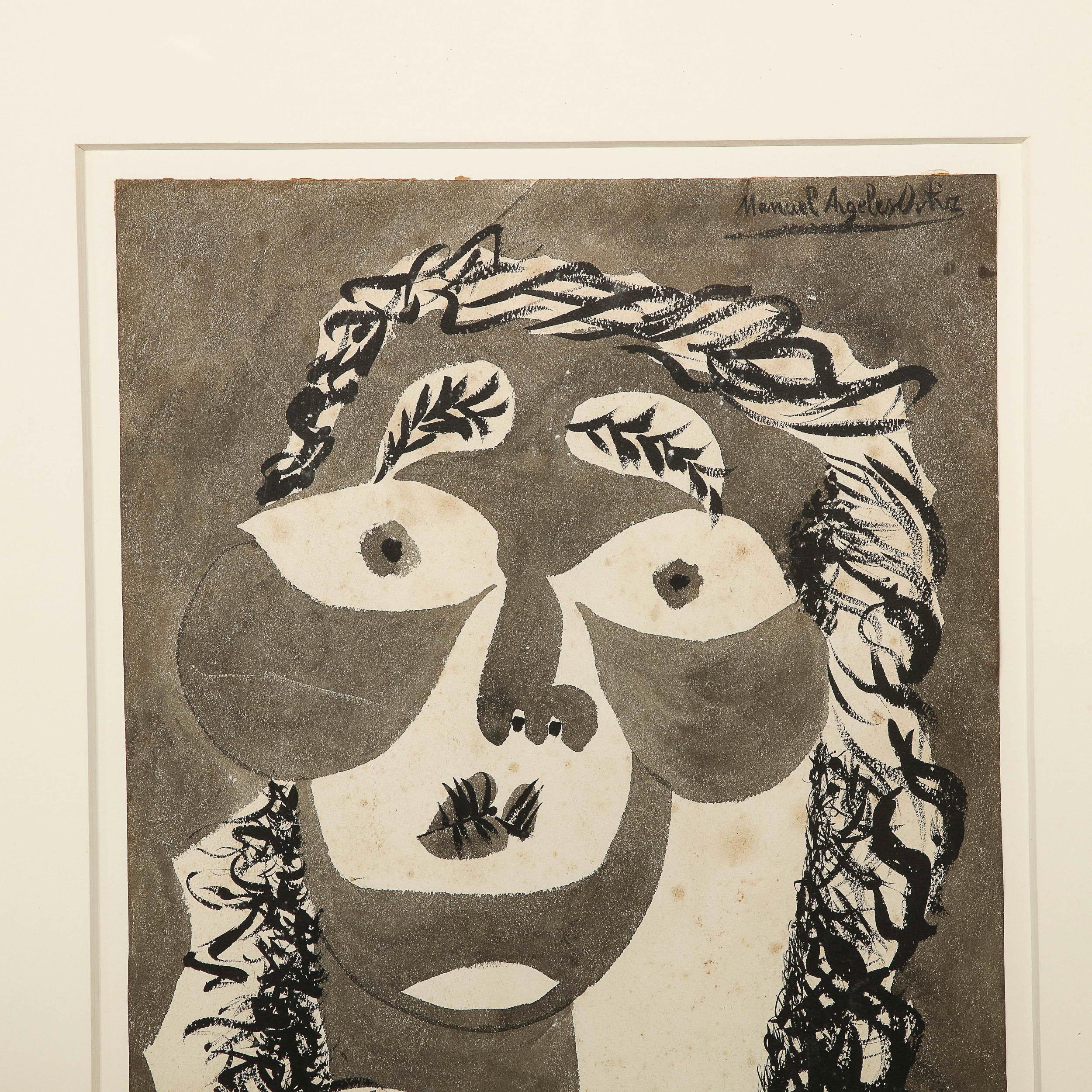 Untitled Modernist Portrait, Woman in Ink on Archival Paper- Manuel Angele Ortiz For Sale 1