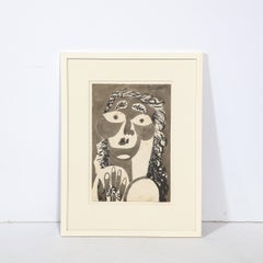 Retrato modernista sin título, mujer en tinta sobre papel de archivo- Manuel Angele Ortiz