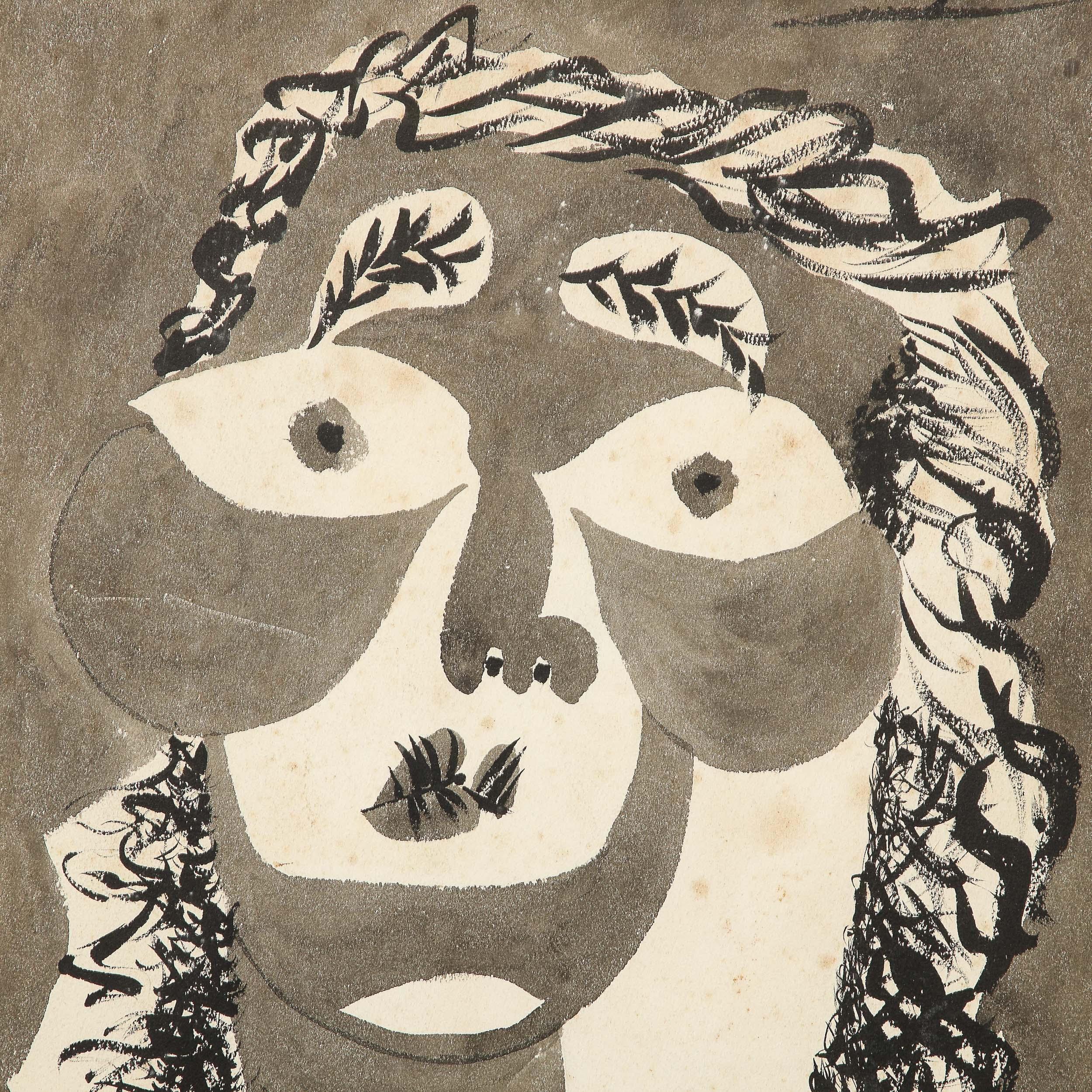 Untitled Modernist Portrait, Woman in Ink on Archival Paper- Manuel Angele Ortiz For Sale 3