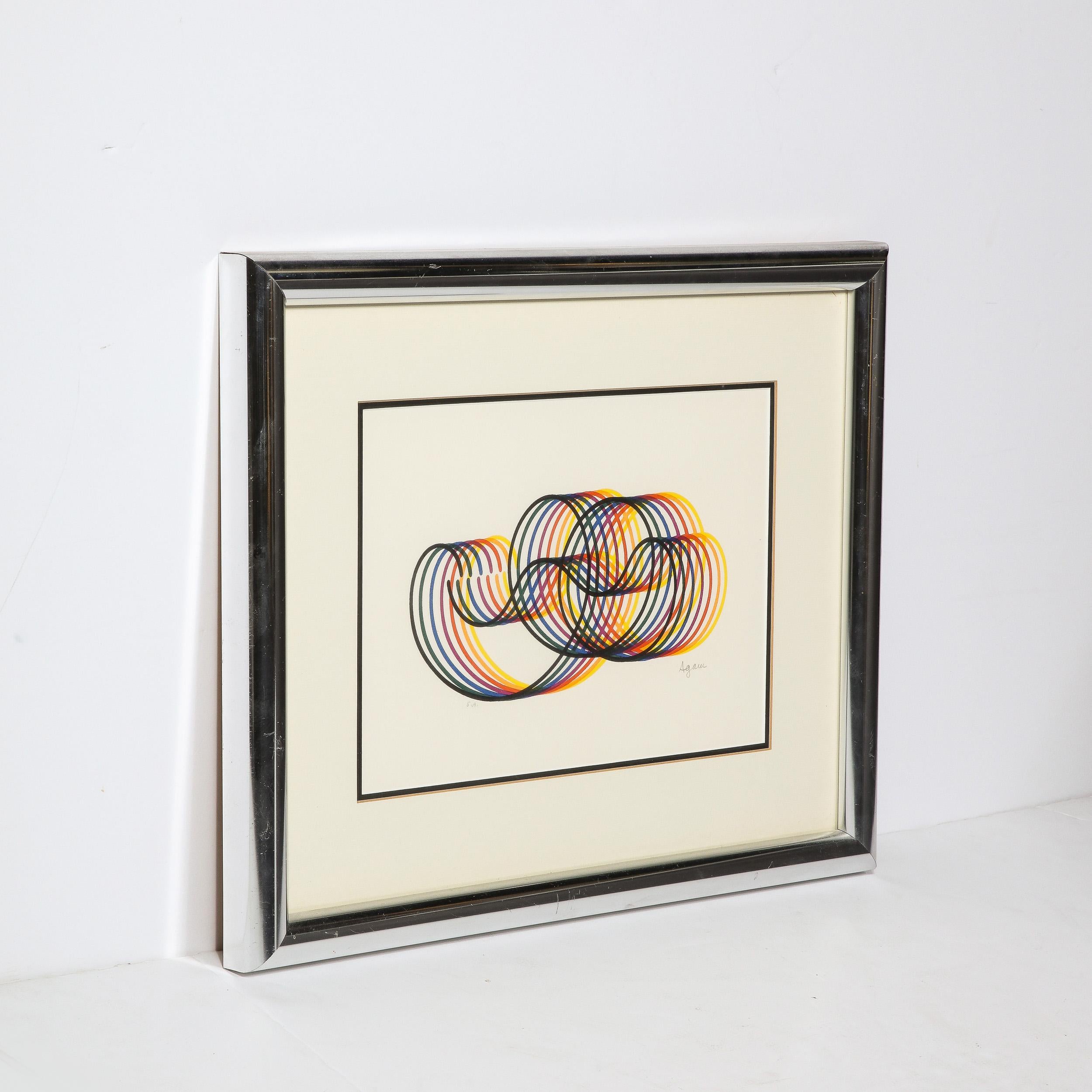 Modernistische abstrakte Lithographie mit mehrfarbigen Looping Line Work signiert Yaakov Agam im Angebot 3