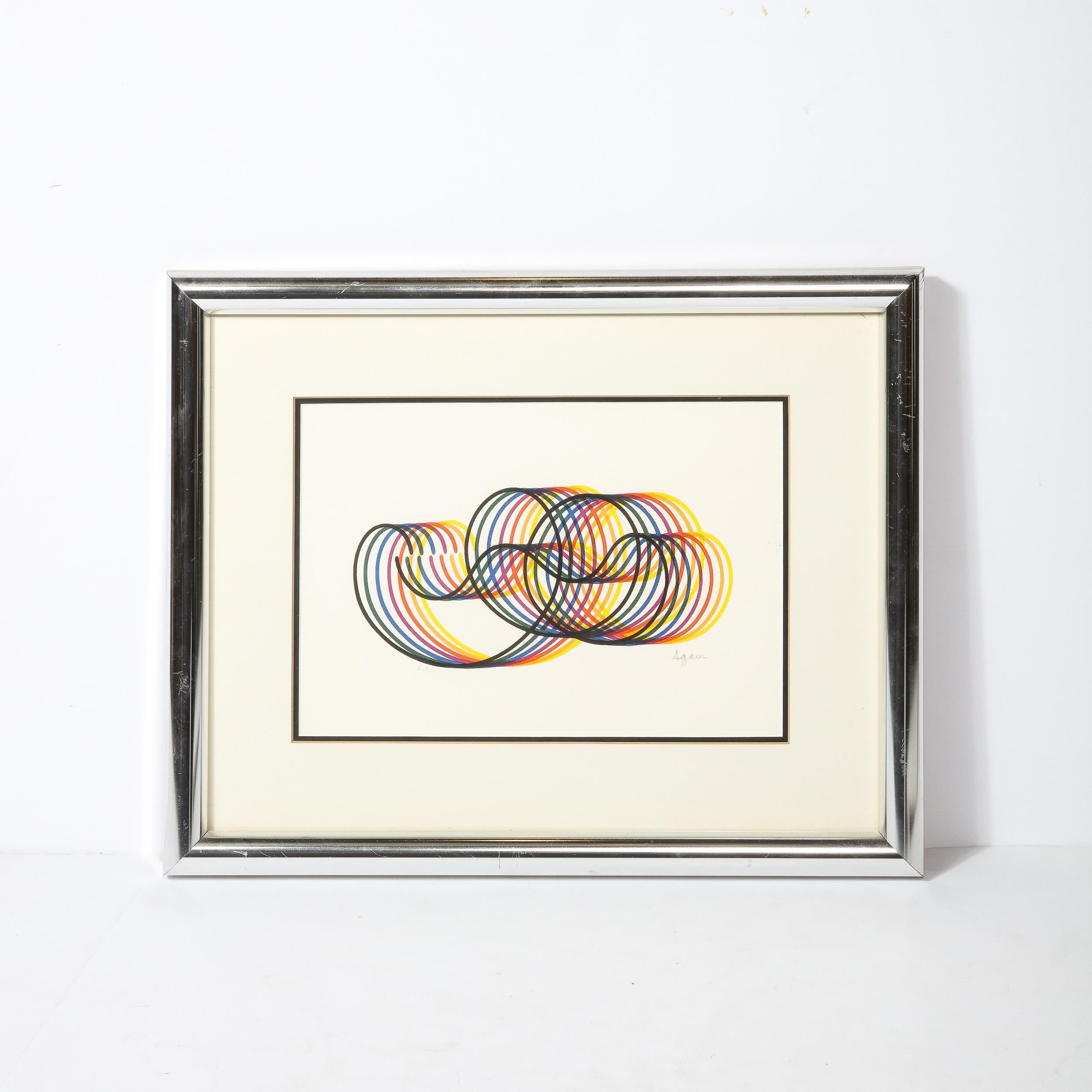 Modernistische abstrakte Lithographie mit mehrfarbigen Looping Line Work signiert Yaakov Agam – Art von Unknown