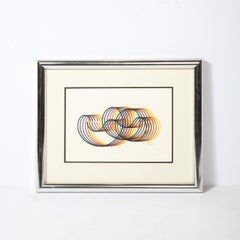 Modernist Abstract Lithograph w/ Multicolor Looping Line Work signed Yaakov Agam