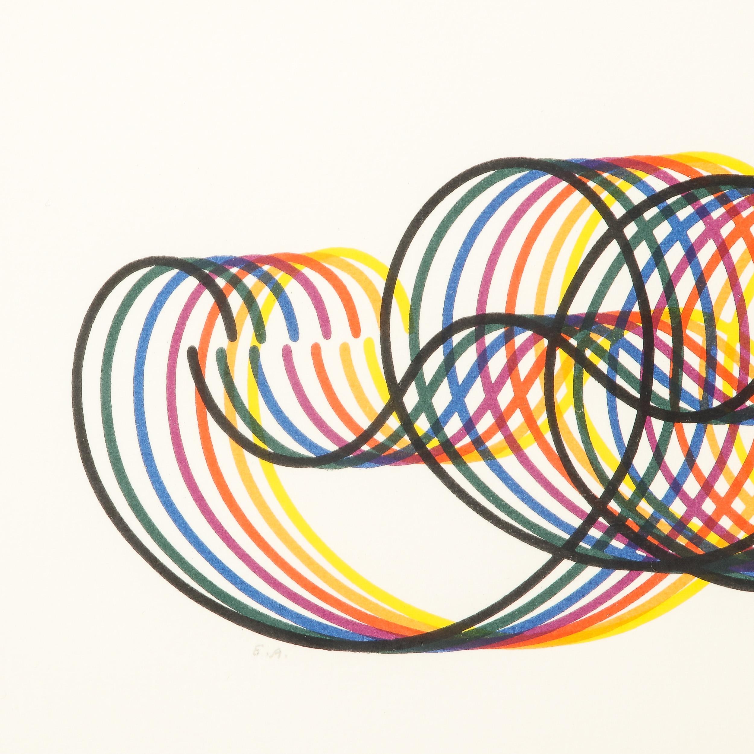 Modernistische abstrakte Lithographie mit mehrfarbigen Looping Line Work signiert Yaakov Agam im Angebot 1