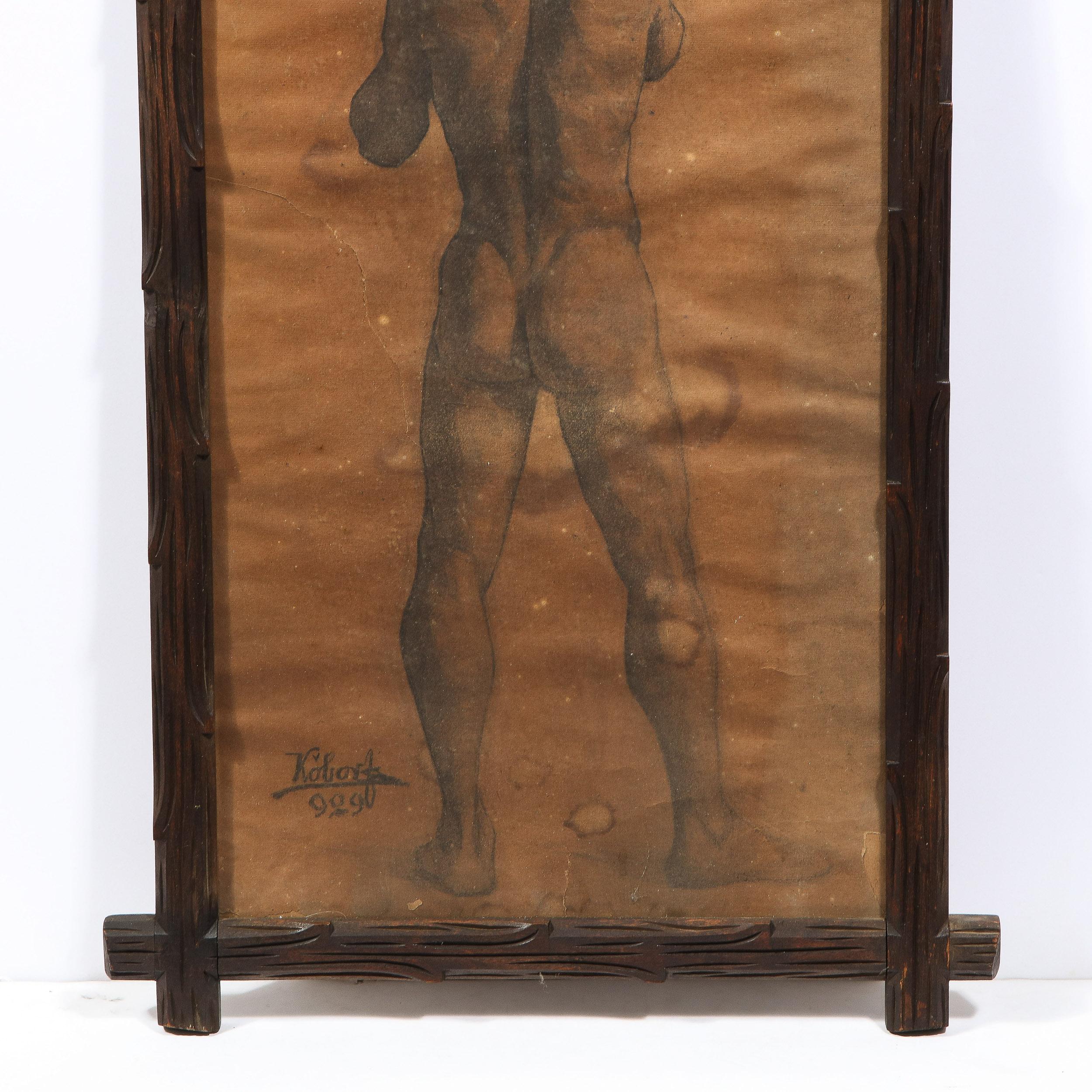 Untitled Nude Male Diptych, Charcoal/ Graphite on Parchment by Henrik Kóbor  For Sale 2