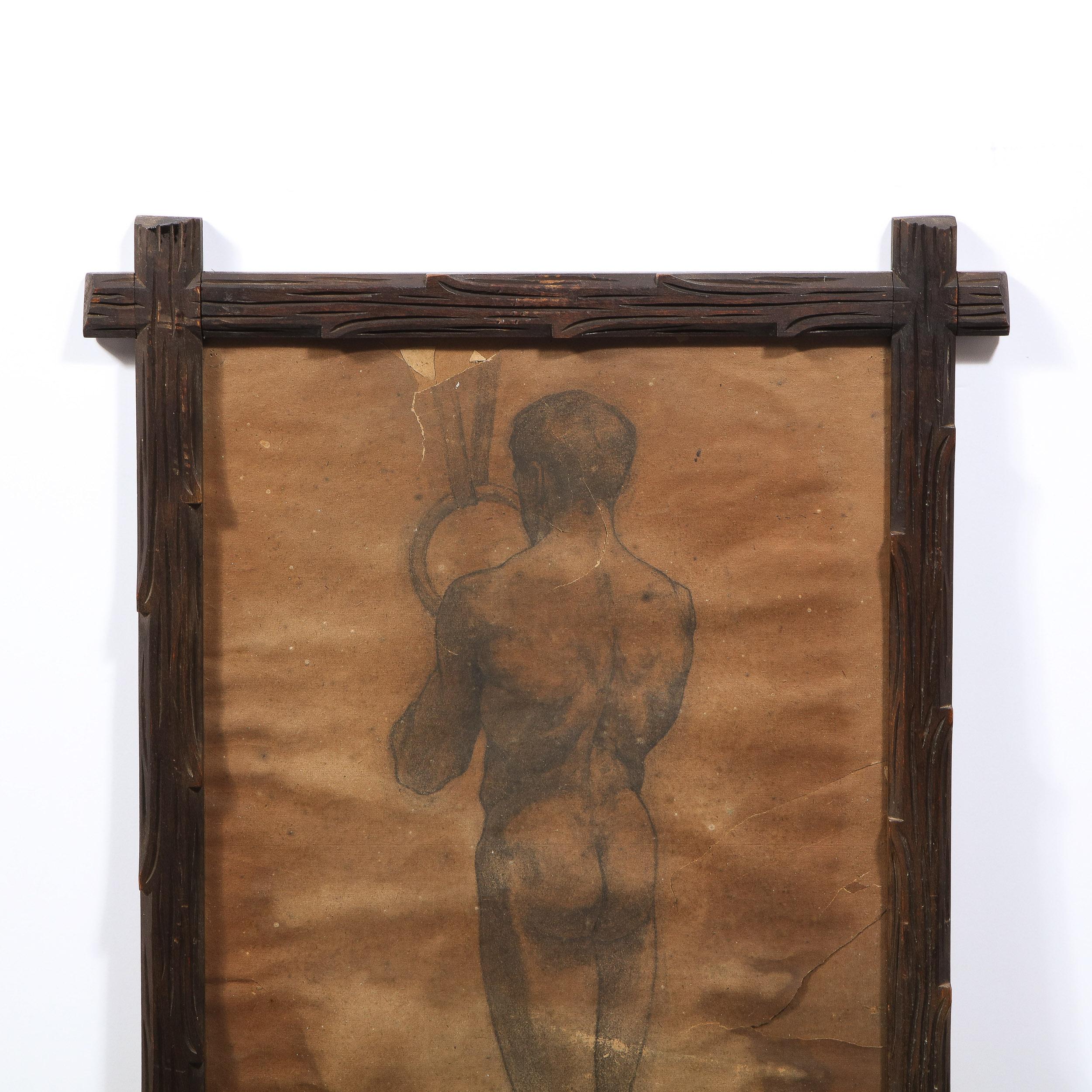 Untitled Nude Male Diptych, Charcoal/ Graphite on Parchment by Henrik Kóbor  For Sale 4