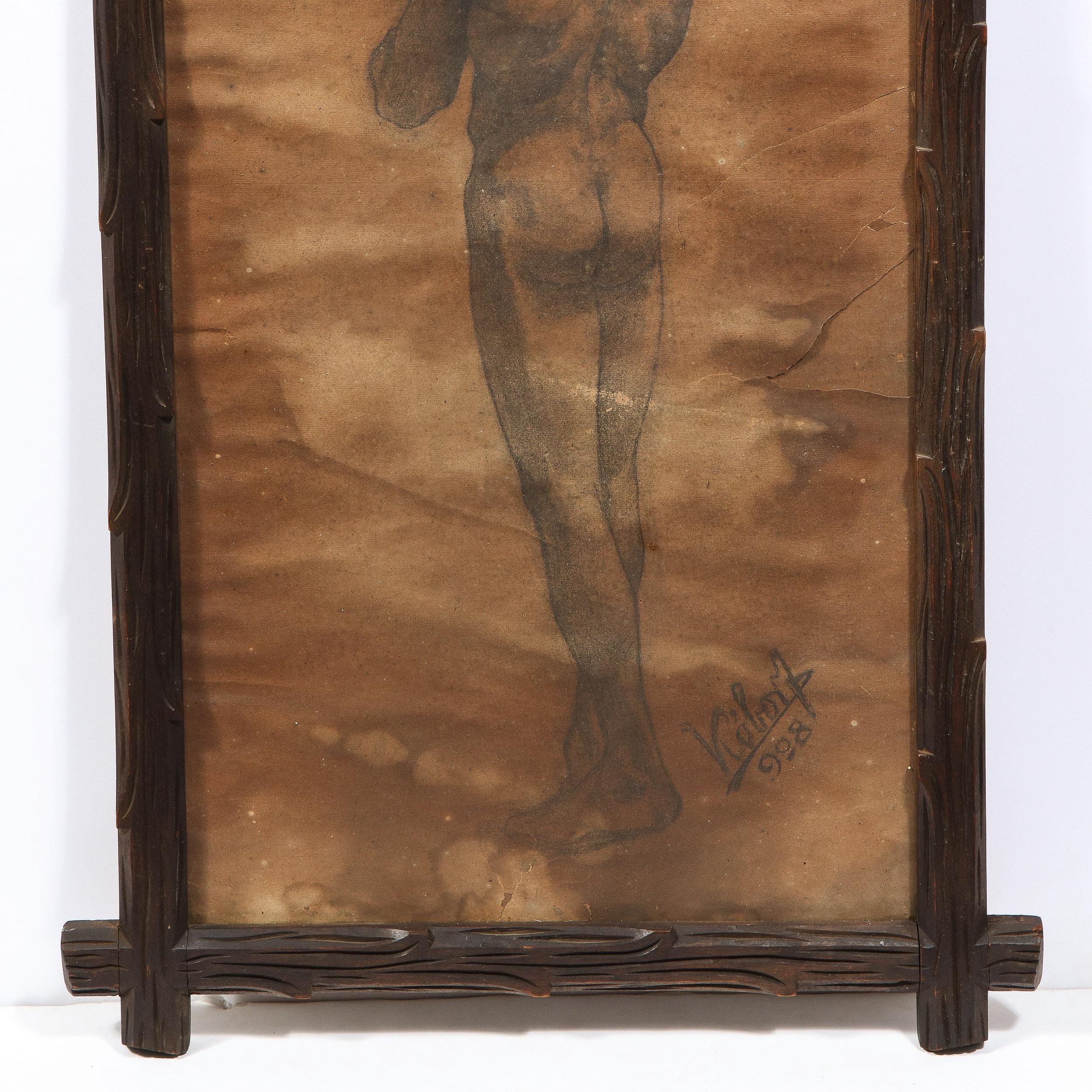 Untitled Nude Male Diptych, Kohle/Graphit auf Pergament von Henrik Kóbor  im Angebot 5