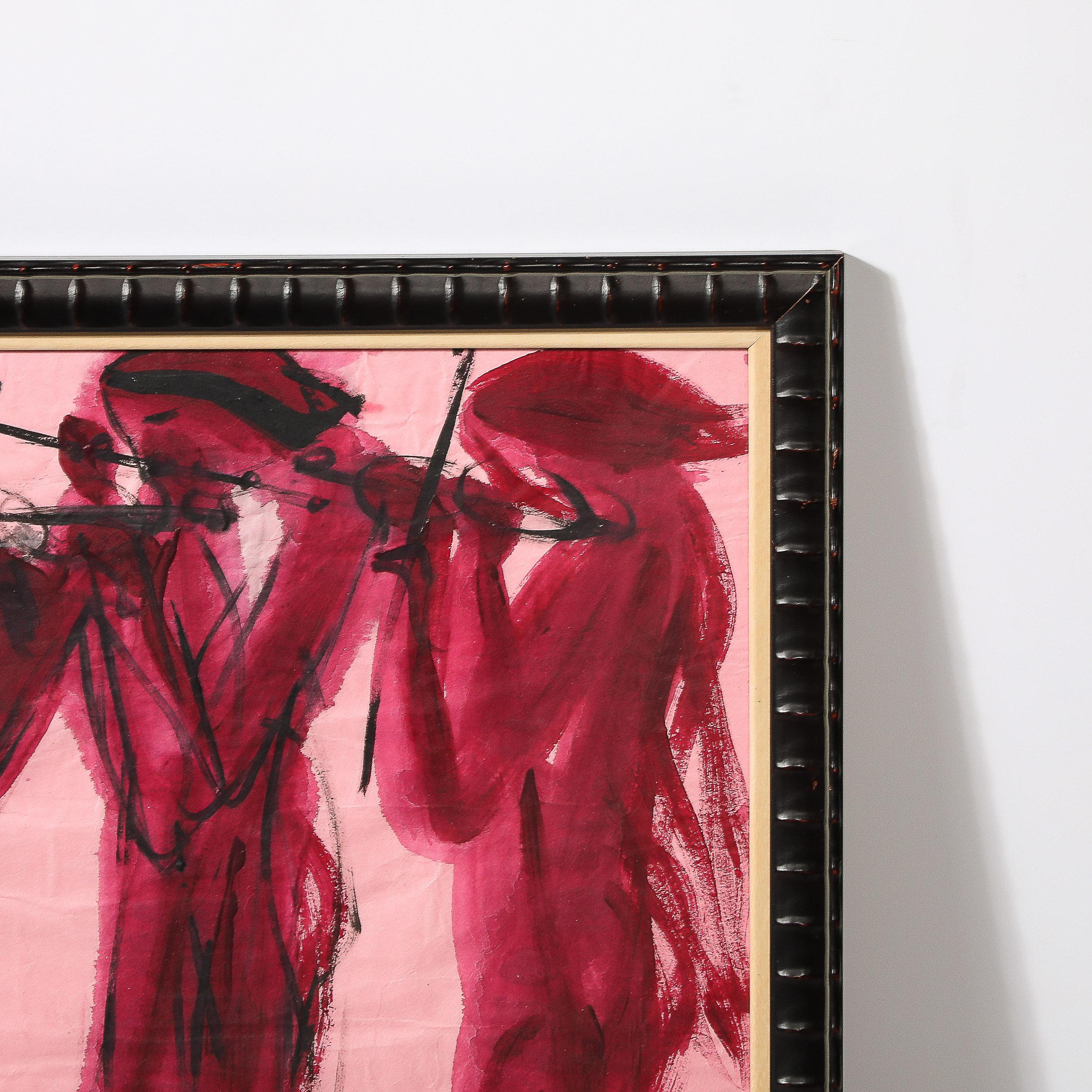 Mid-Century Modernist Figural Landscape in Watercolor on Paper of Musicians - Brown Figurative Art by Unknown