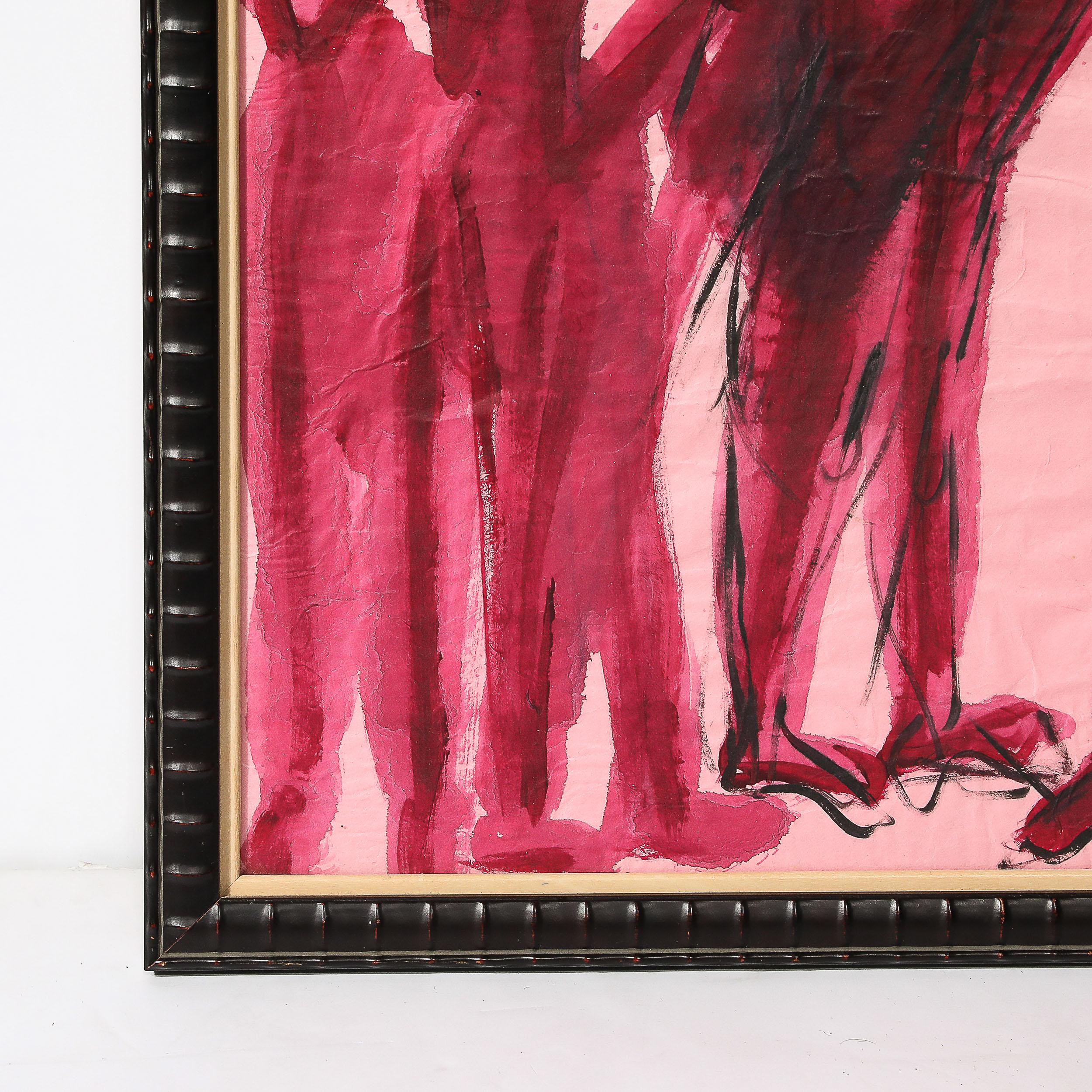 Mid-Century Modernist Figural Landscape in Watercolor on Paper of Musicians For Sale 1