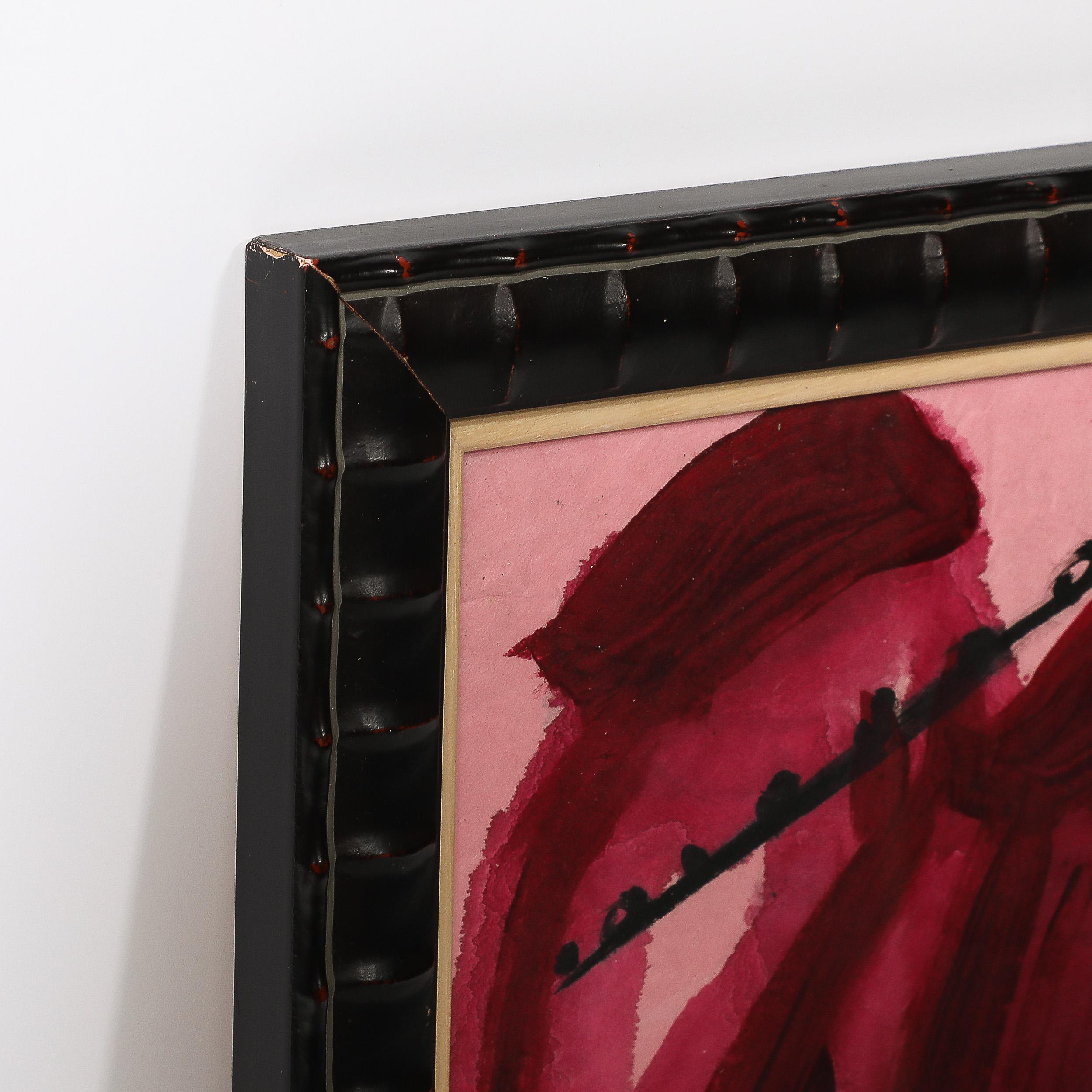Mid-Century Modernist Figural Landscape in Watercolor on Paper of Musicians For Sale 4