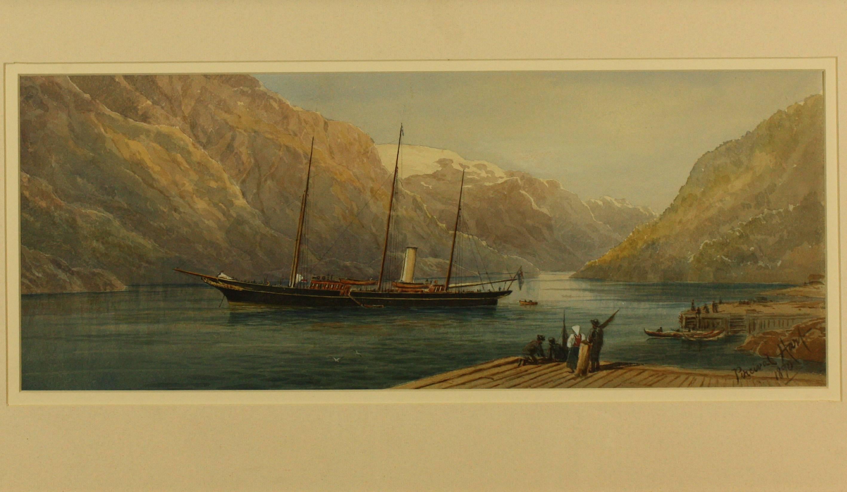 Boat on the Hardanger Fjord at Odda, Norway by Horace Percival Hart  For Sale 1