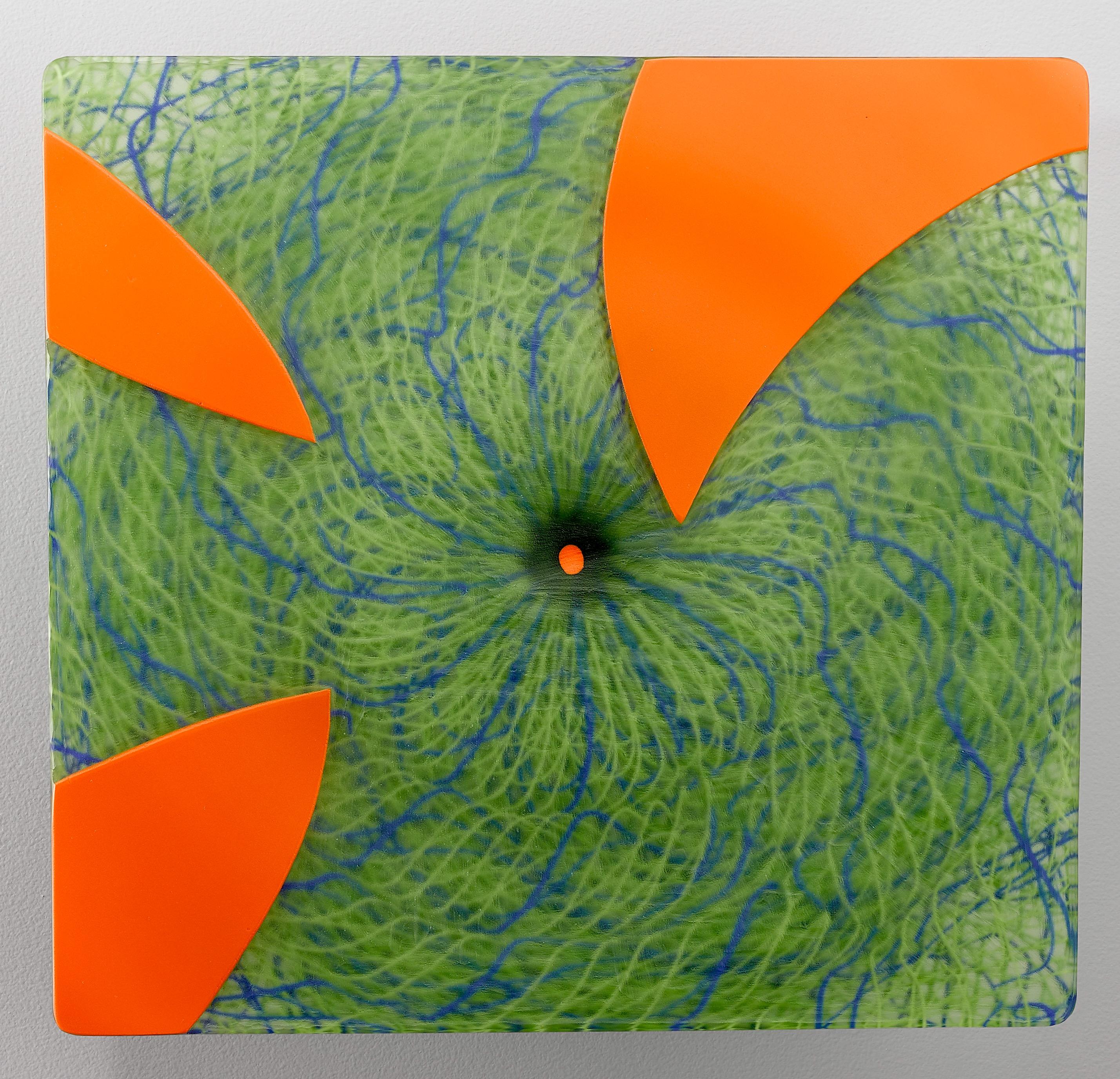 Joshua Bernbaum Abstract Sculpture - Extroverre Green with Carved Orange Face