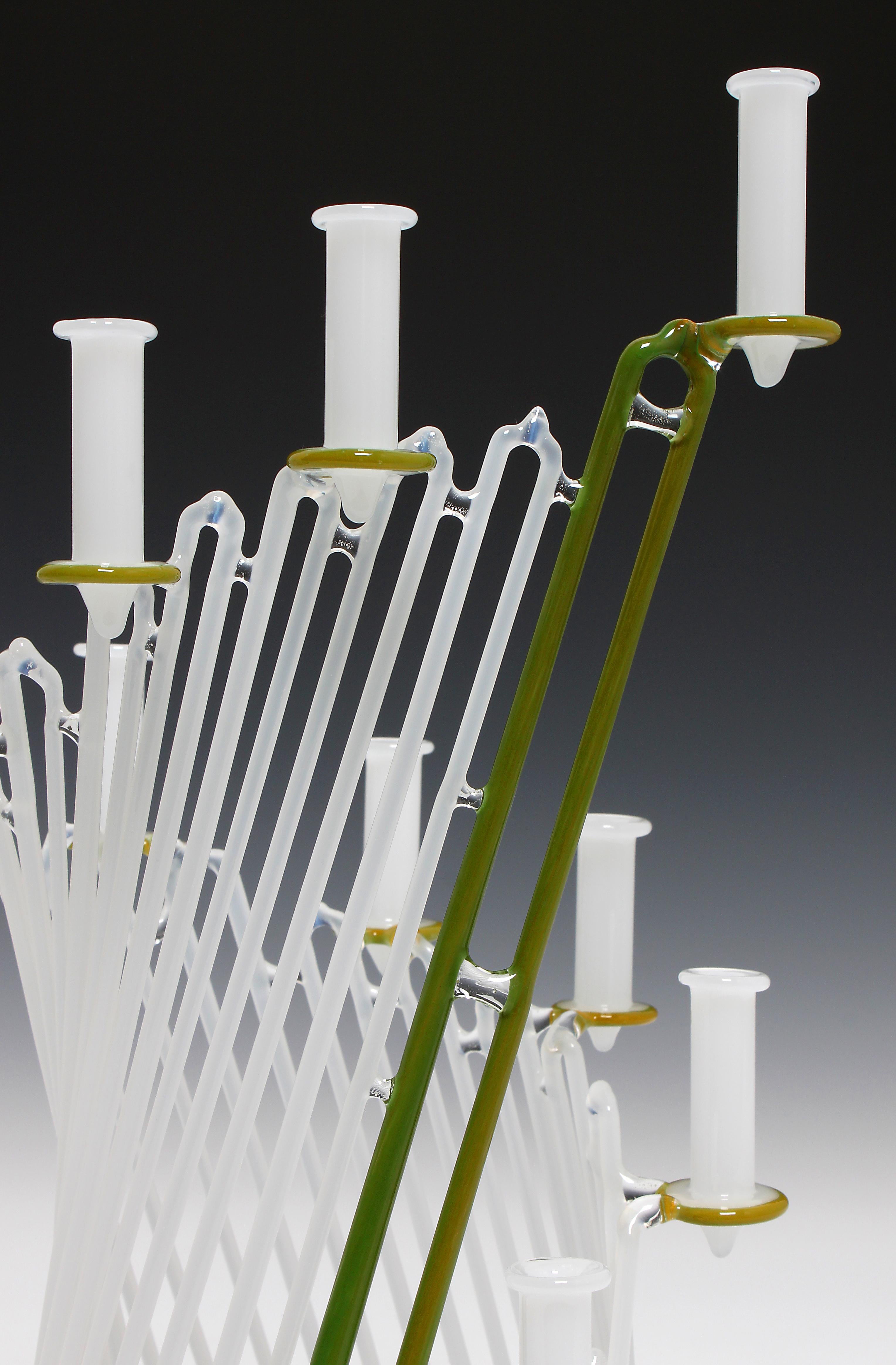 Green & White Menorah - Contemporary Sculpture by Micah Evans