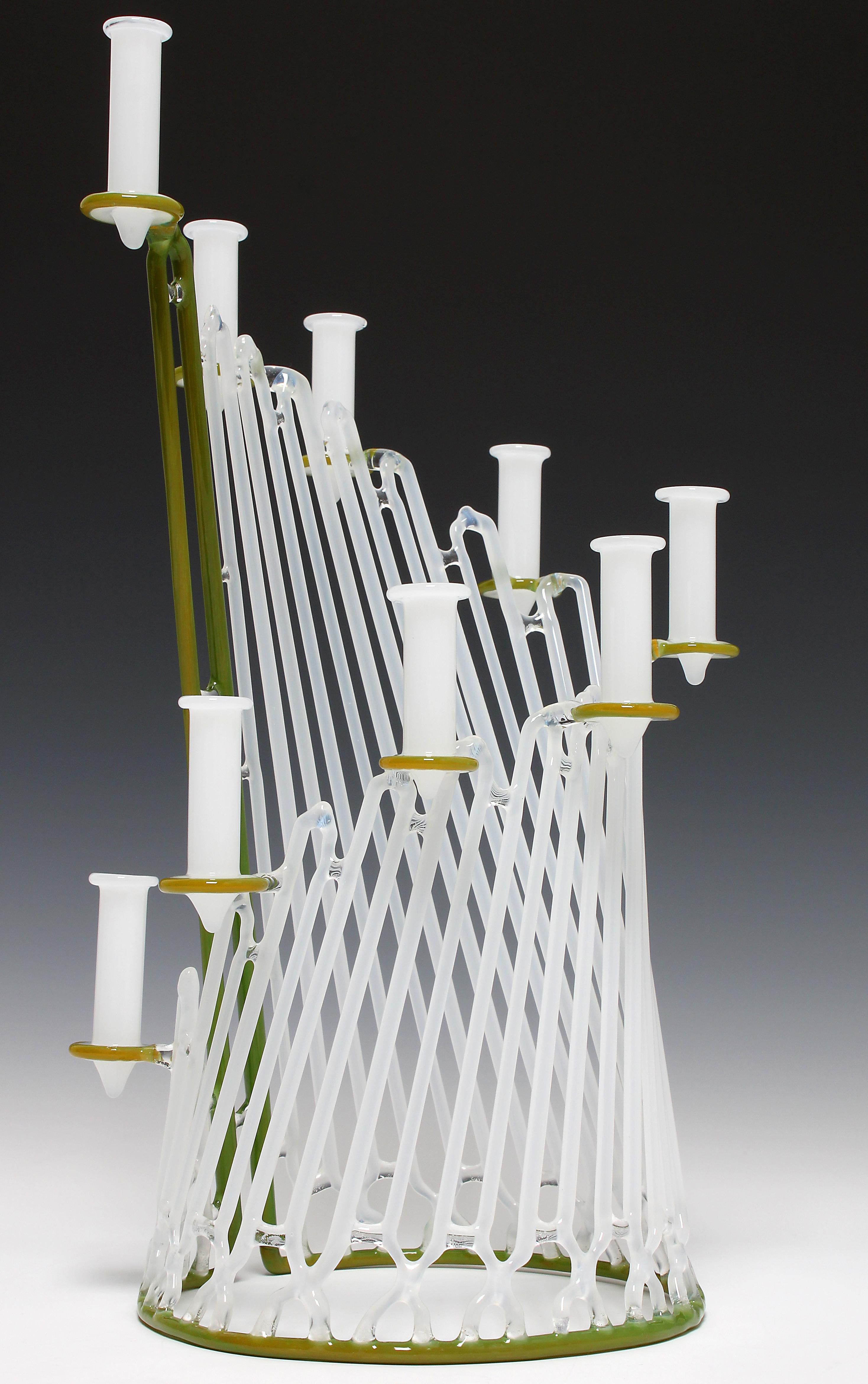 Green & White Menorah - Sculpture by Micah Evans